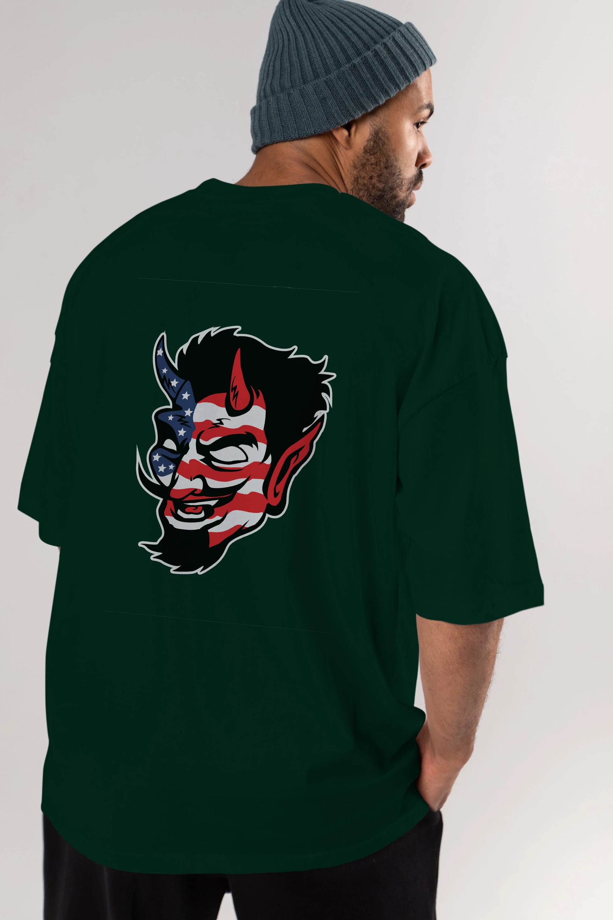 American Devil Arka Baskılı Oversize t-shirt Erkek Kadın Unisex %100 Pamuk tişort