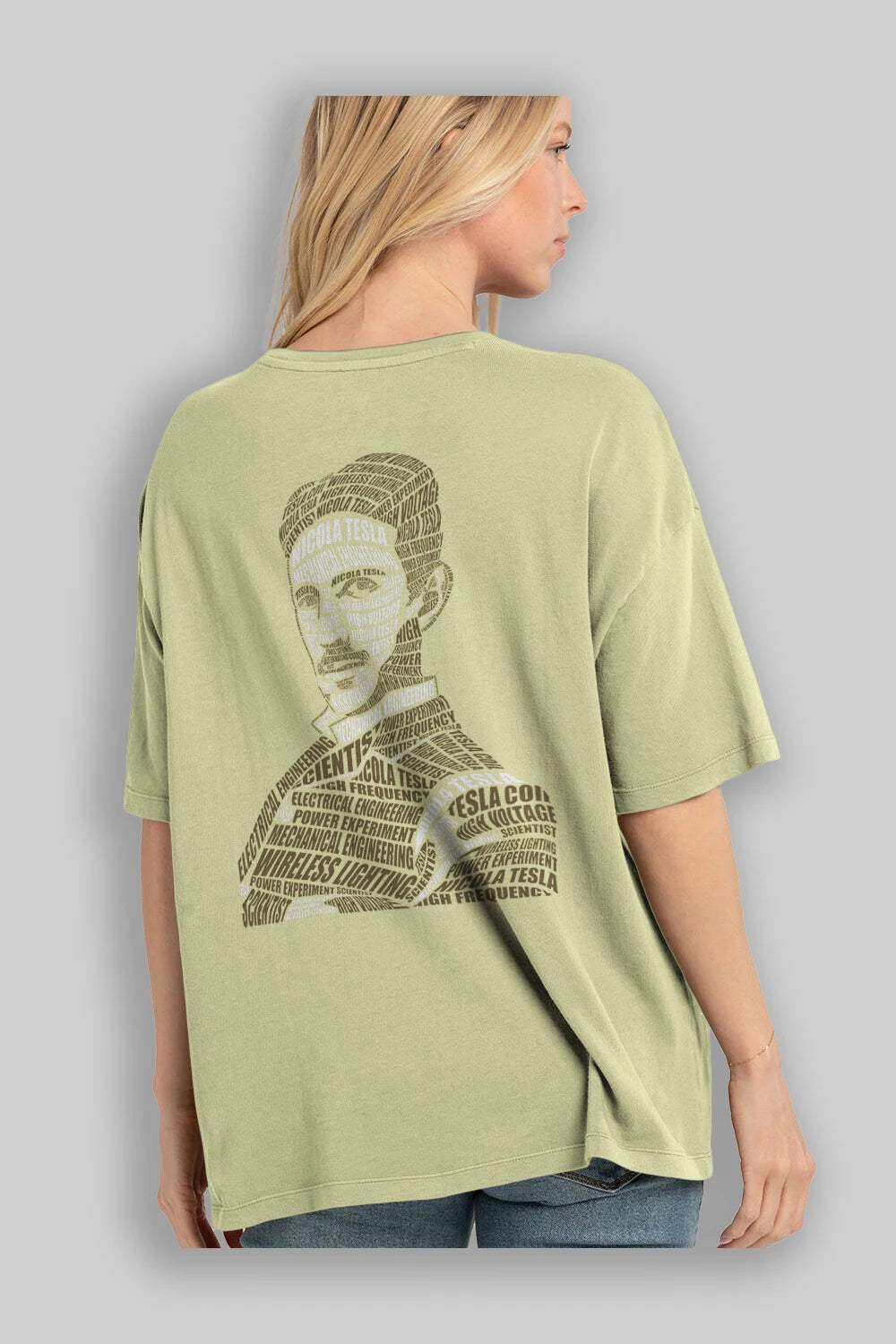 Nikola Tesla Calligram Arka Baskılı Oversize t-shirt %100 pamuk Erkek Kadın Unisex