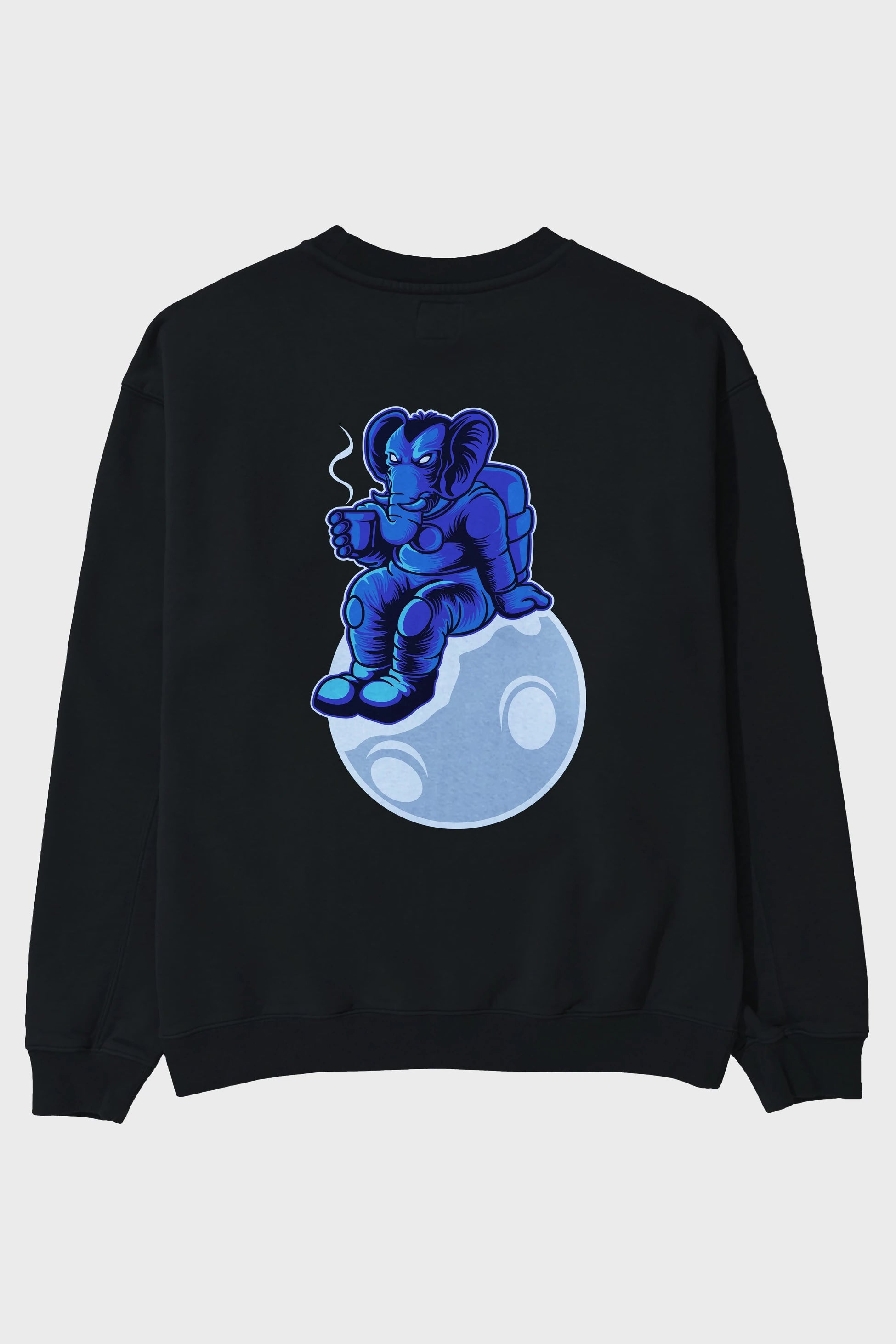 Space Elephant Drink Coffee Arka Baskılı Oversize Sweatshirt Erkek Kadın Unisex