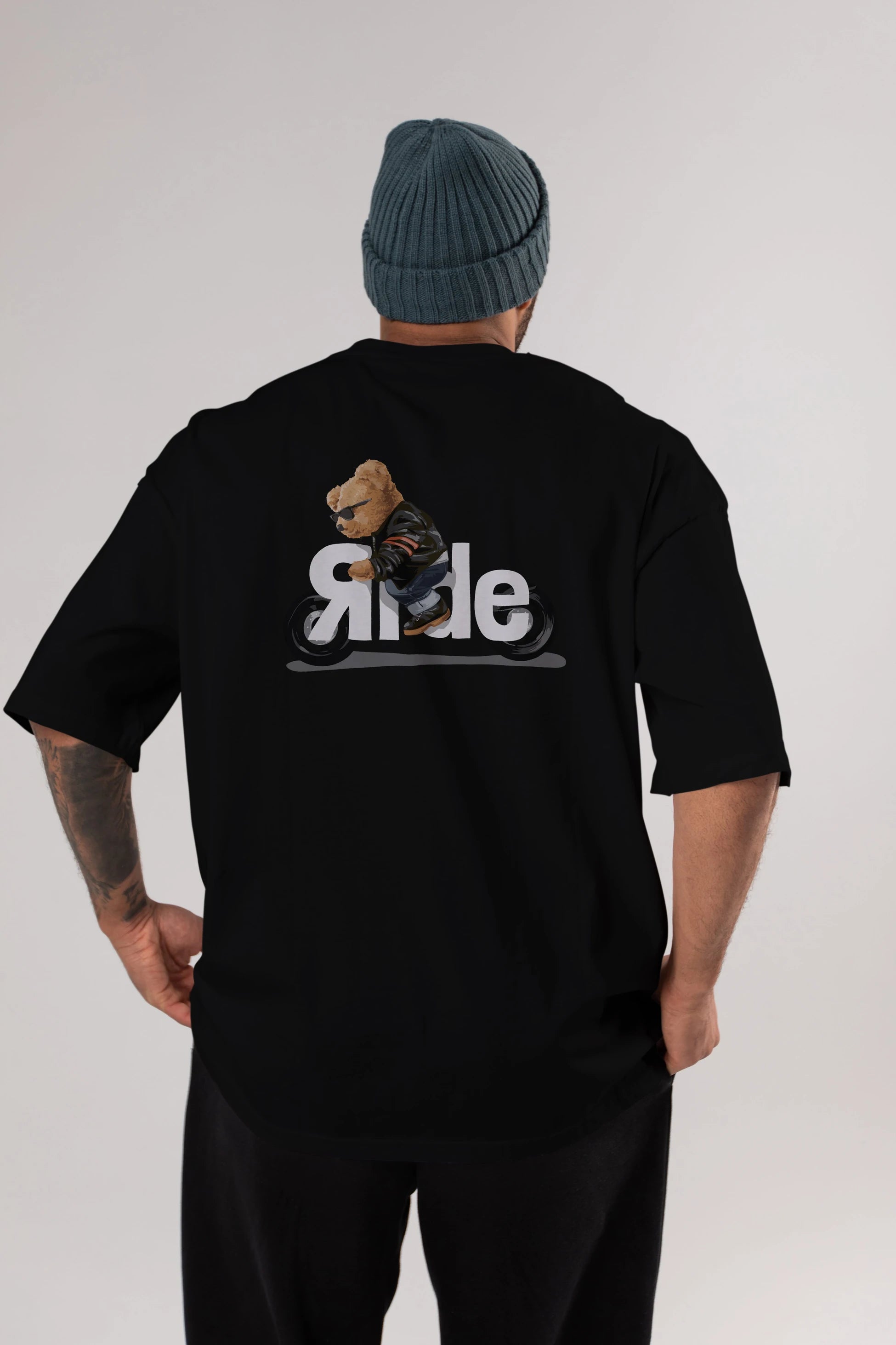 Teddy Bear Ride Arka Baskılı Oversize t-shirt Erkek Kadın Unisex %100 Pamuk