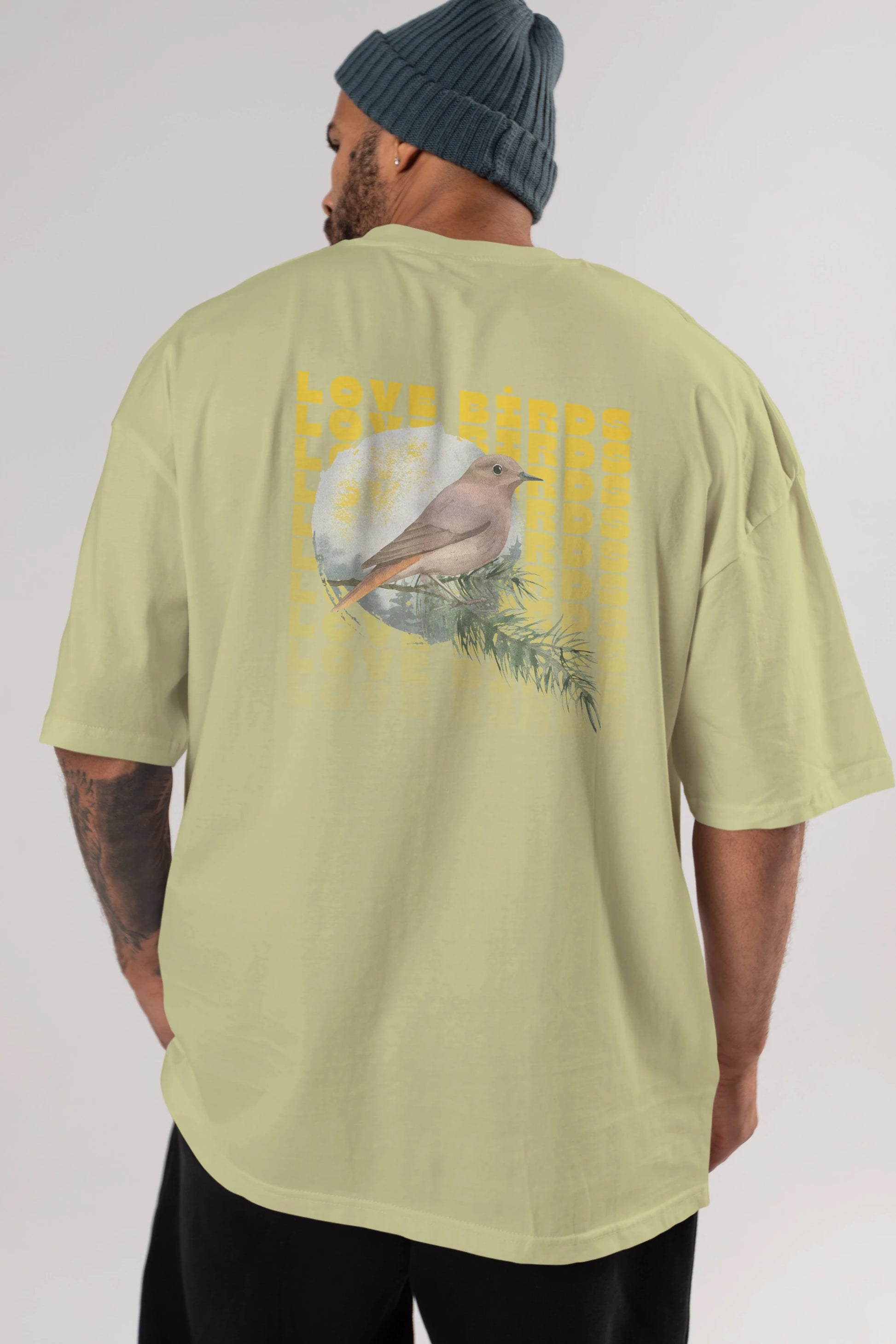 Love Birds Yazılı Arka Baskılı Oversize t-shirt Erkek Kadın Unisex