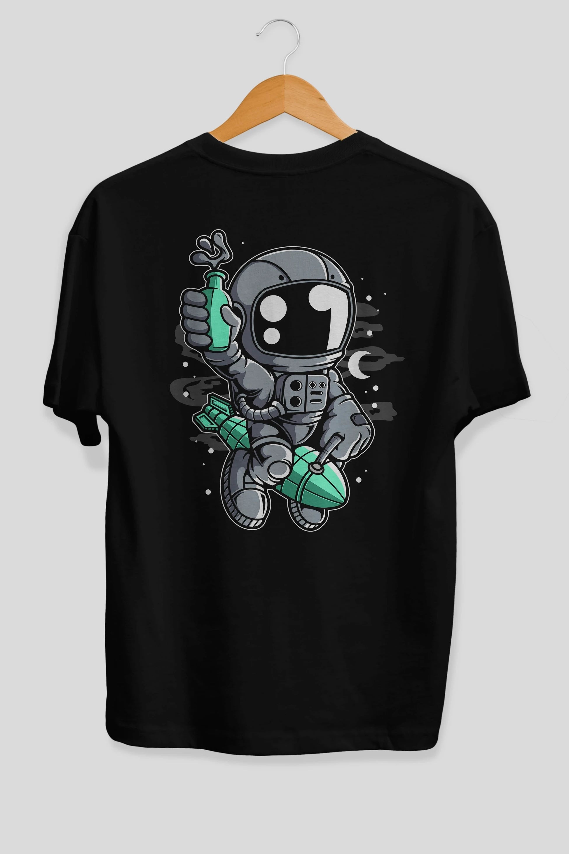 Astronaut Rocket Arka Baskılı Oversize t-shirt Erkek Kadın Unisex