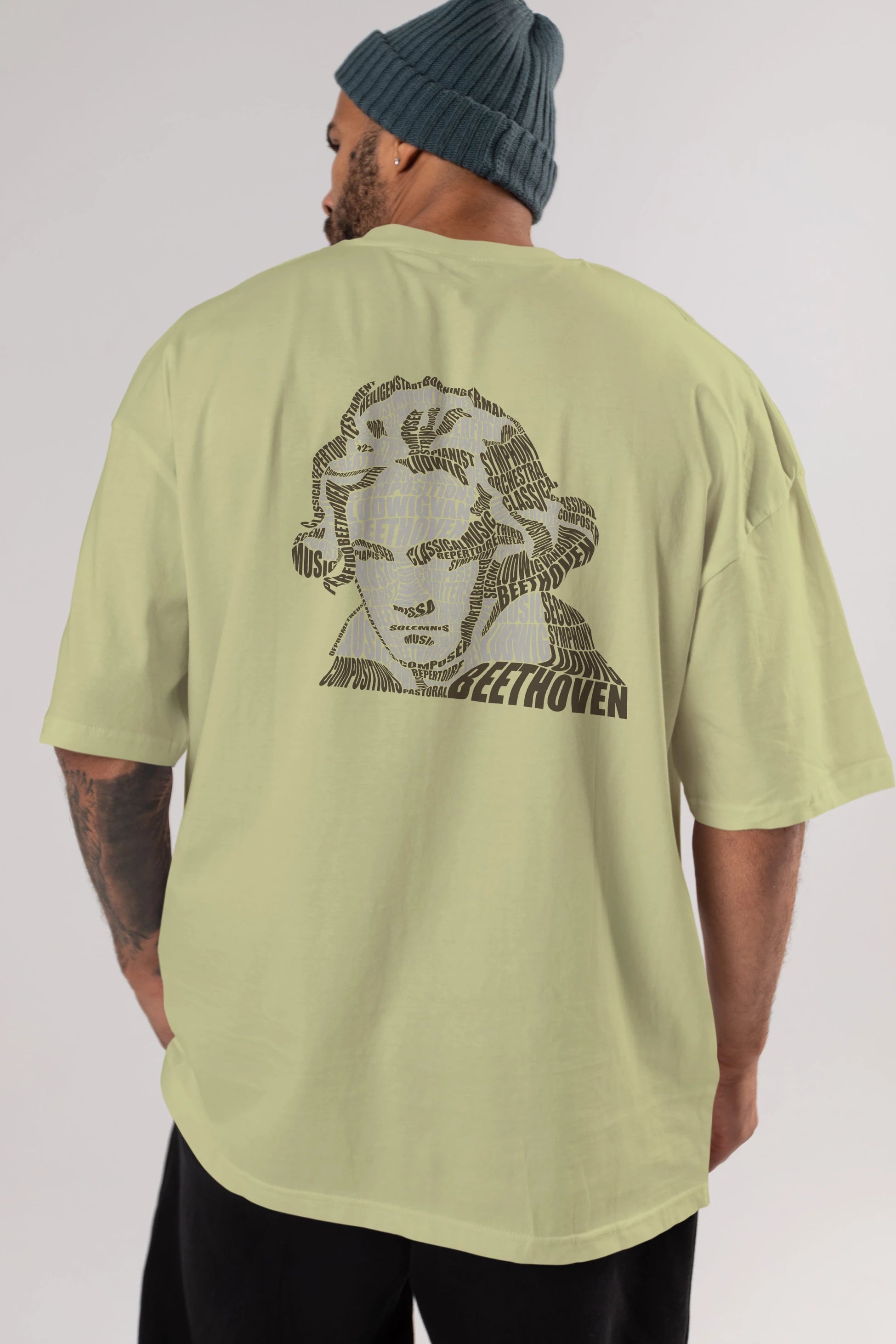 Ludwig van Beethoven Calligram Arka Baskılı Oversize t-shirt %100 pamuk Erkek Kadın Unisex