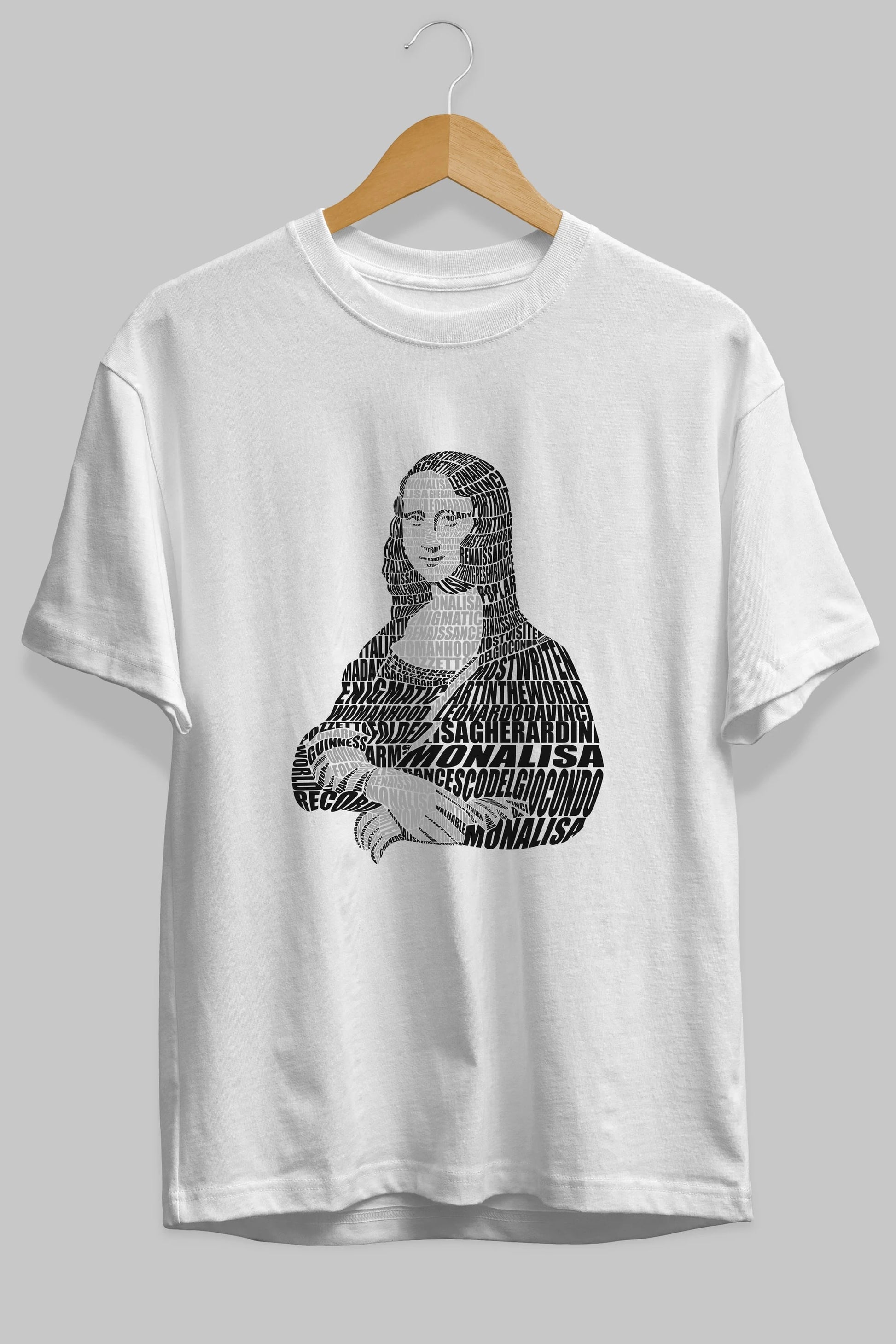 Mona Lisa Calligram Ön Baskılı Oversize t-shirt %100 pamuk Erkek Kadın Unisex