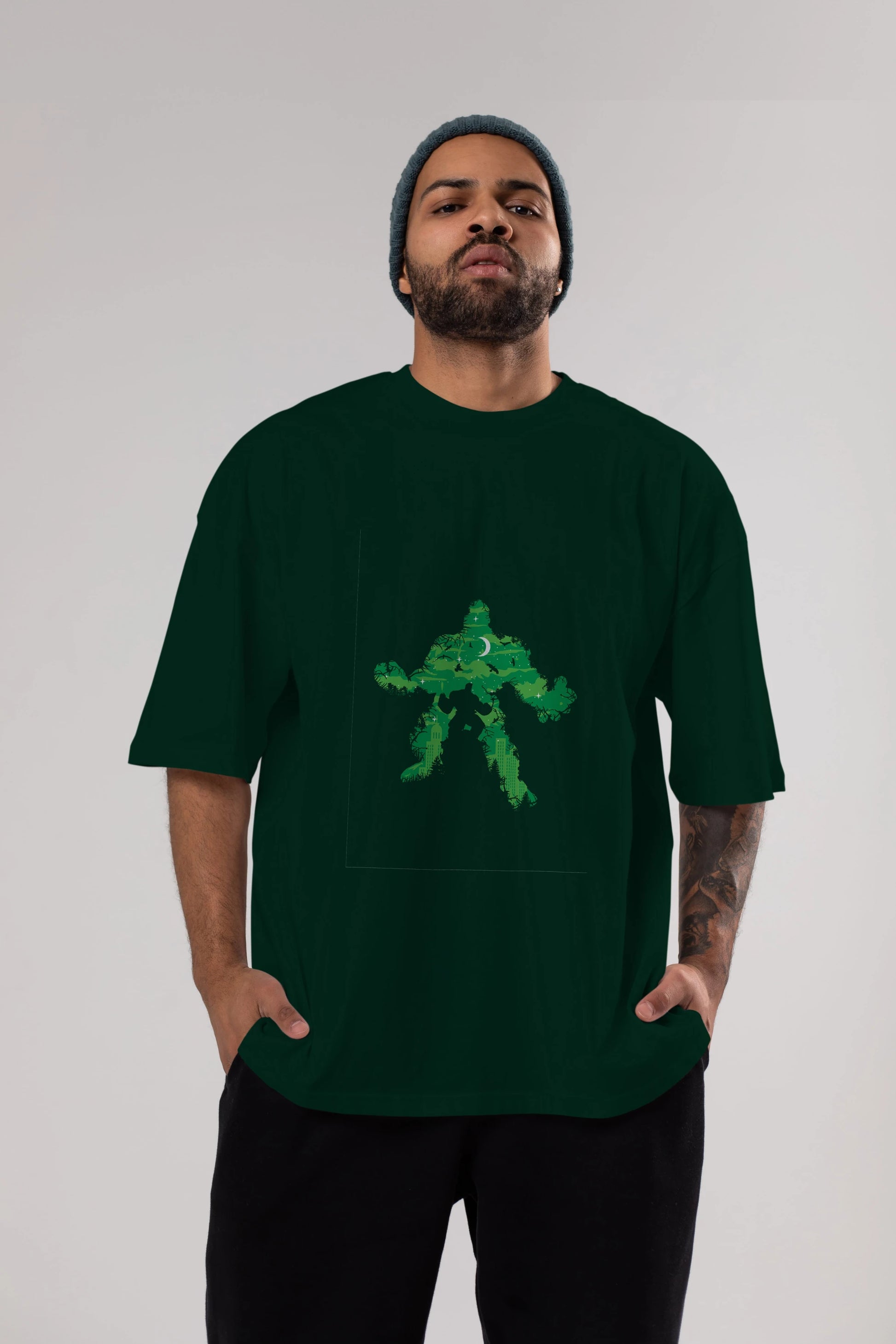 Green Monster Ön Baskılı Oversize t-shirt %100 pamuk Erkek Kadın Unisex