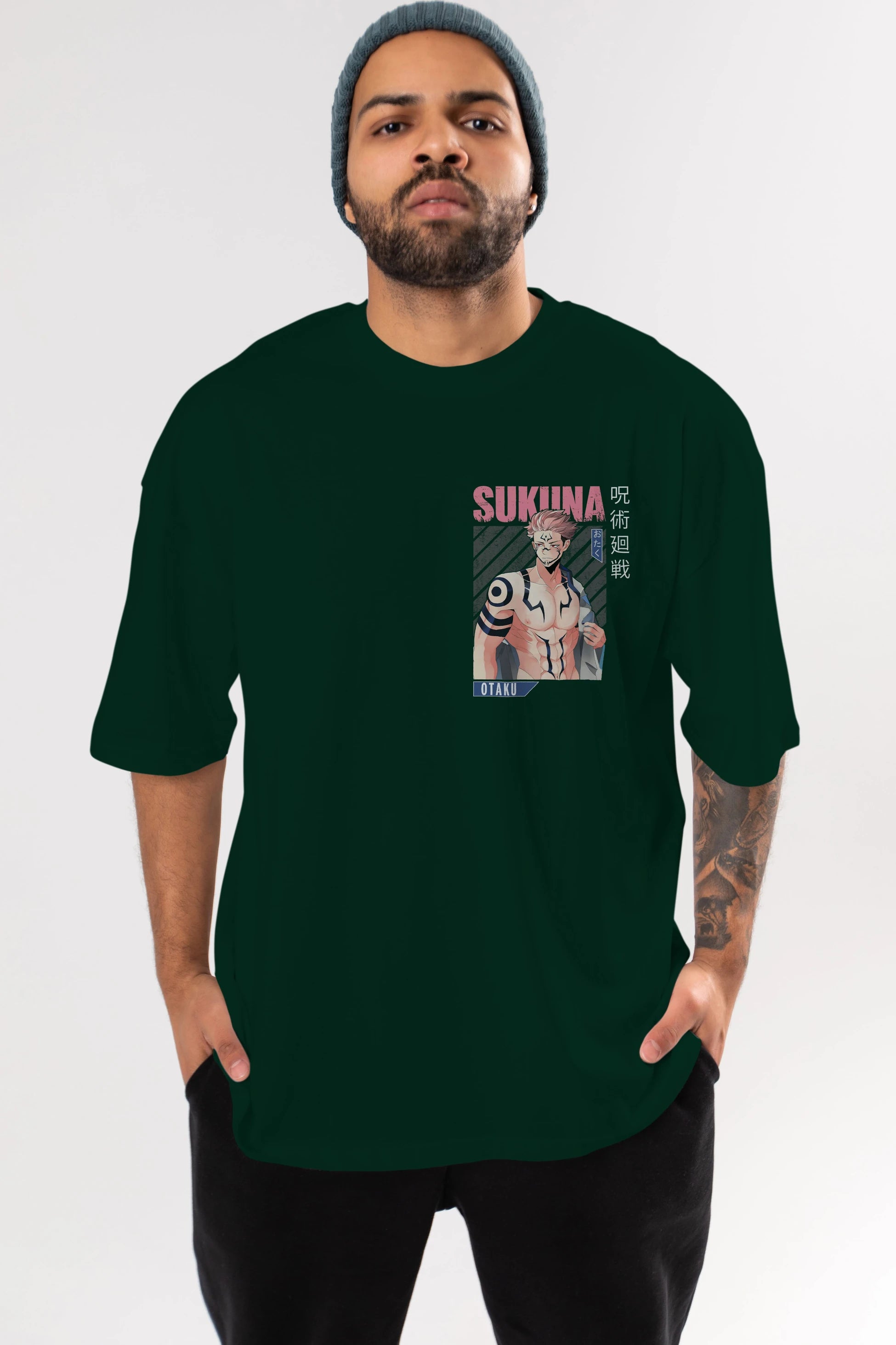 Sukuna Ryoumen 1 Ön Sol Baskılı Oversize t-shirt Erkek Kadın Unisex %100 Pamuk Bisiklet Yaka tişort