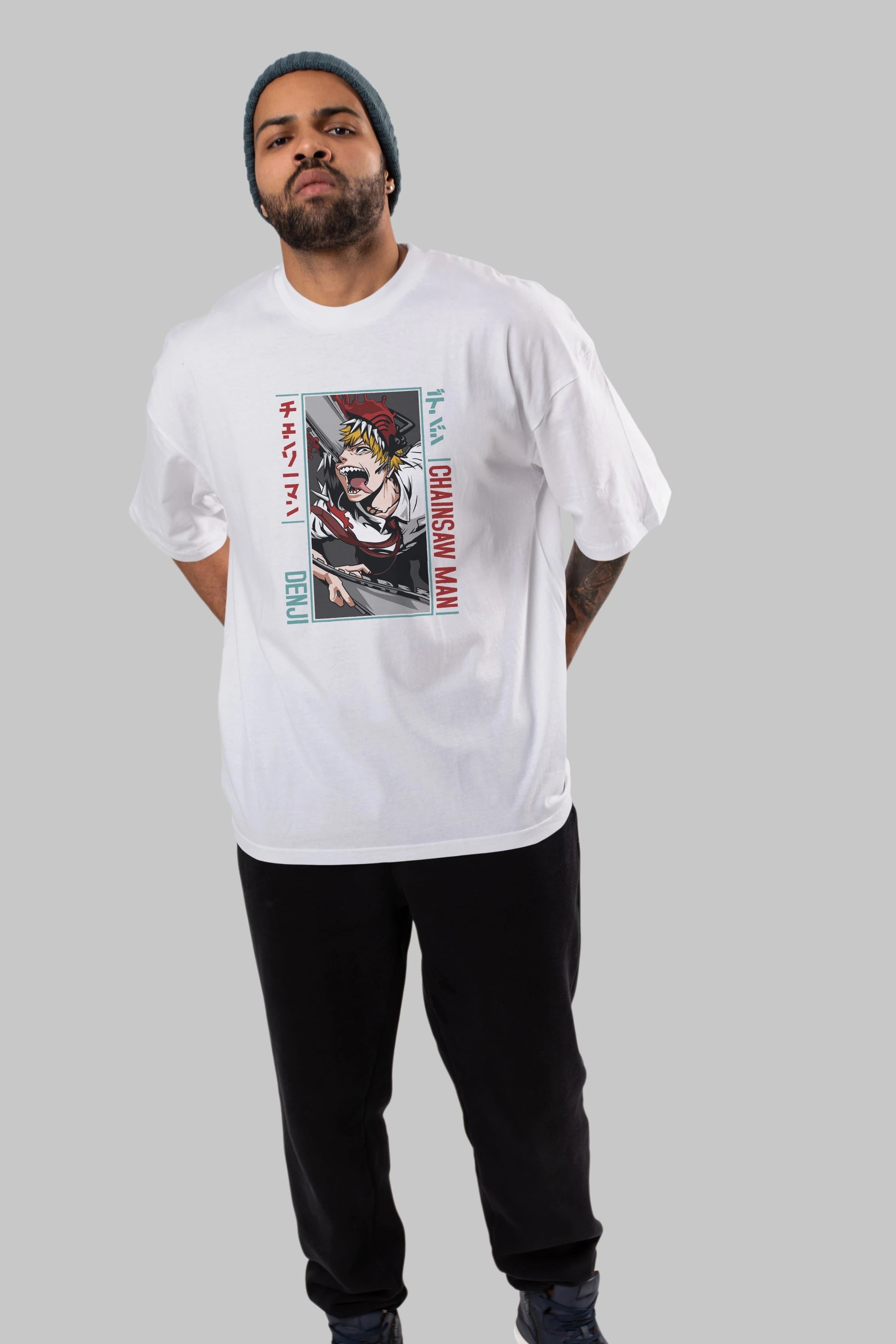 Denji Chainsaw Man Anime Ön Baskılı Oversize t-shirt %100 pamuk Erkek Kadın Unisex