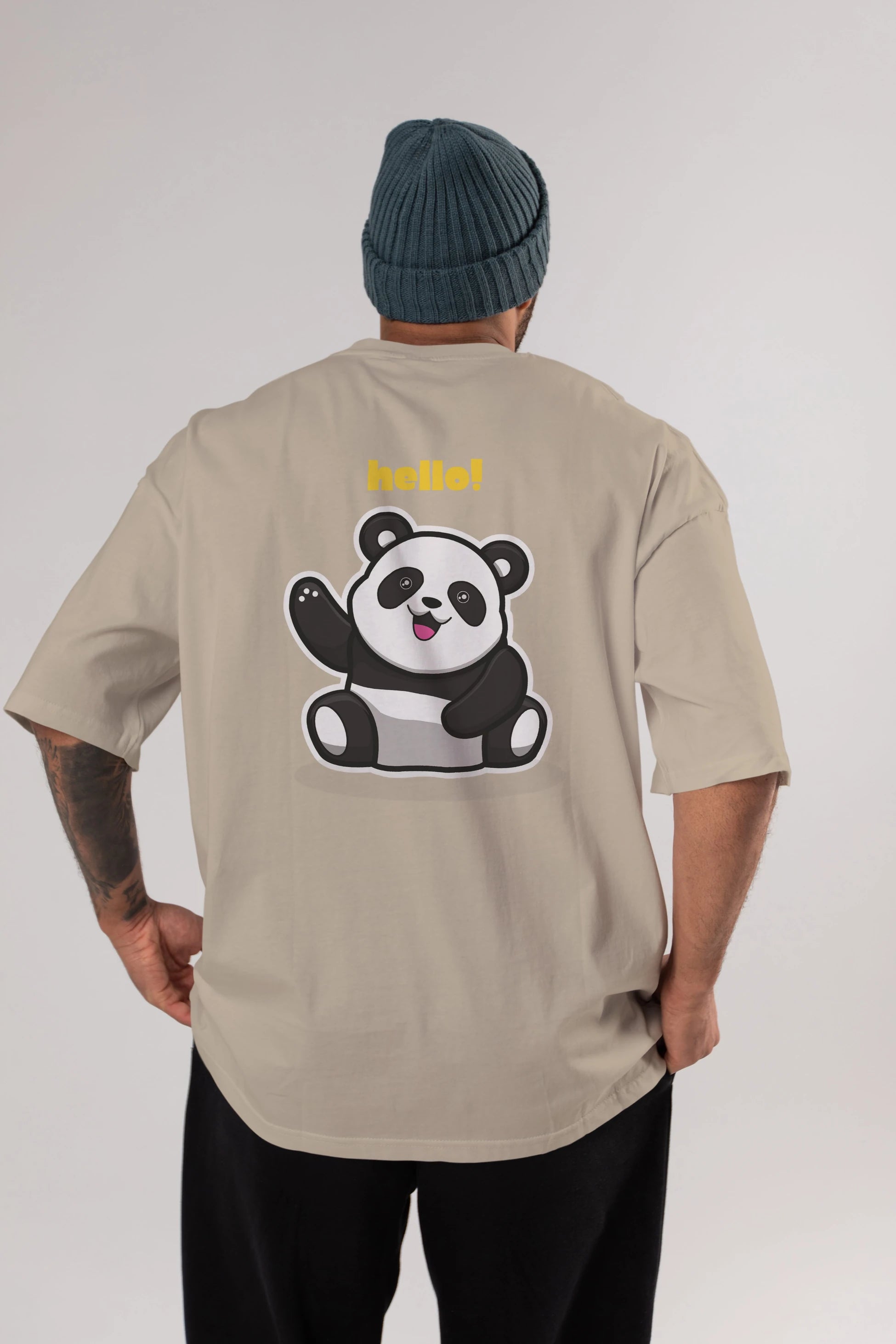Hello Panda Arka Baskılı Oversize t-shirt Erkek Kadın Unisex
