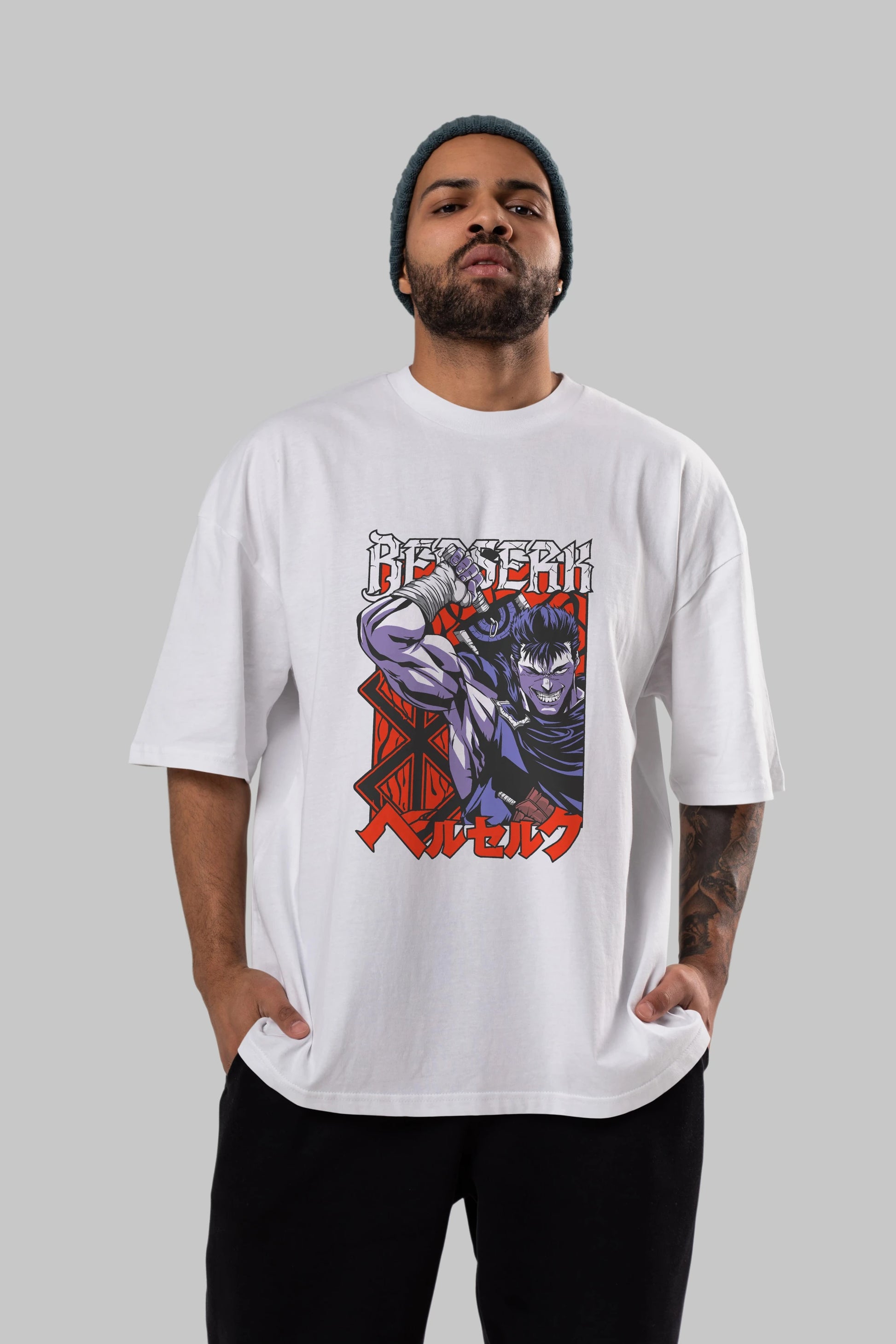 GUTS berserk Anime Ön Baskılı Oversize t-shirt %100 pamuk Erkek Kadın Unisex