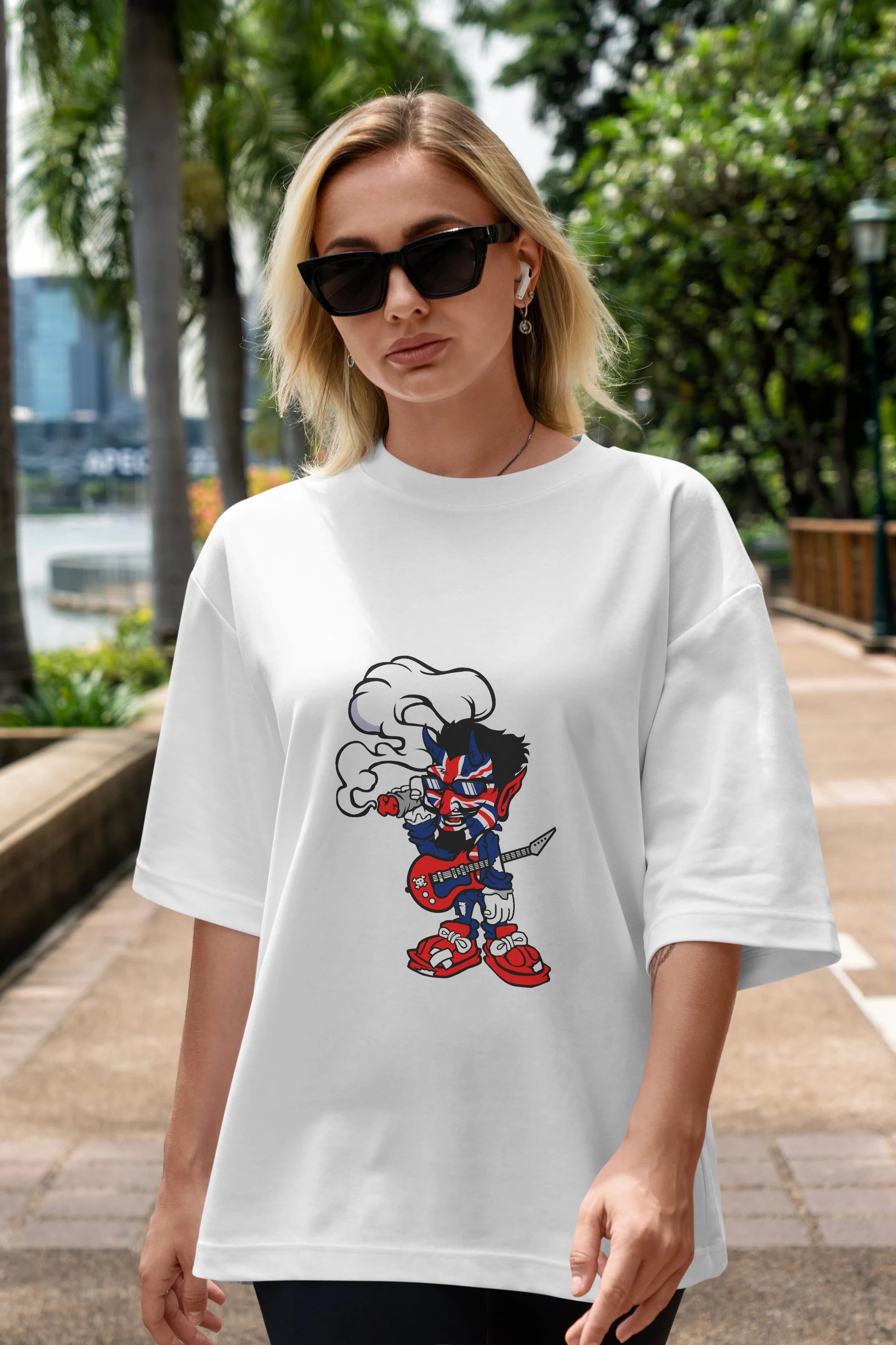 Uk Devil Rockstar Ön Baskılı Oversize t-shirt Erkek Kadın Unisex %100 Pamuk tişort