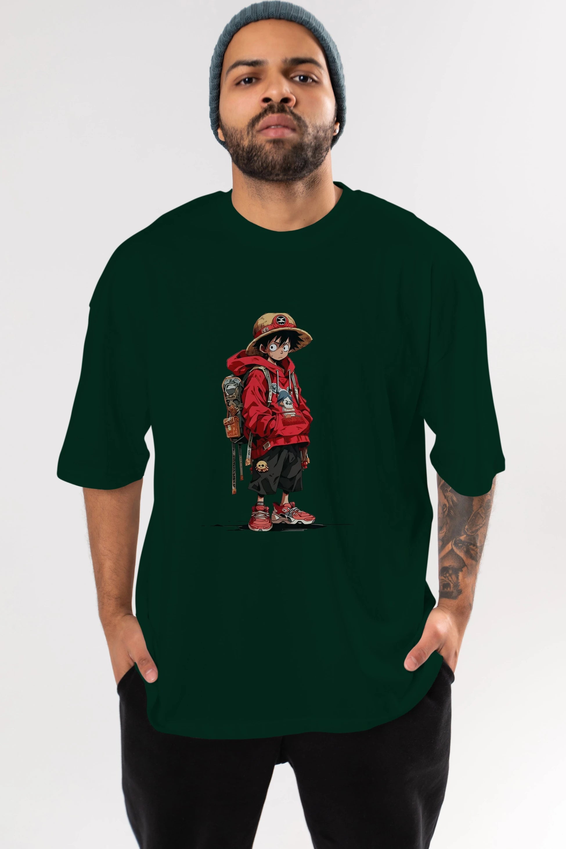 One Piece Ön Baskılı Oversize t-shirt Erkek Kadın Unisex %100 Pamuk Bisiklet Yaka tişort