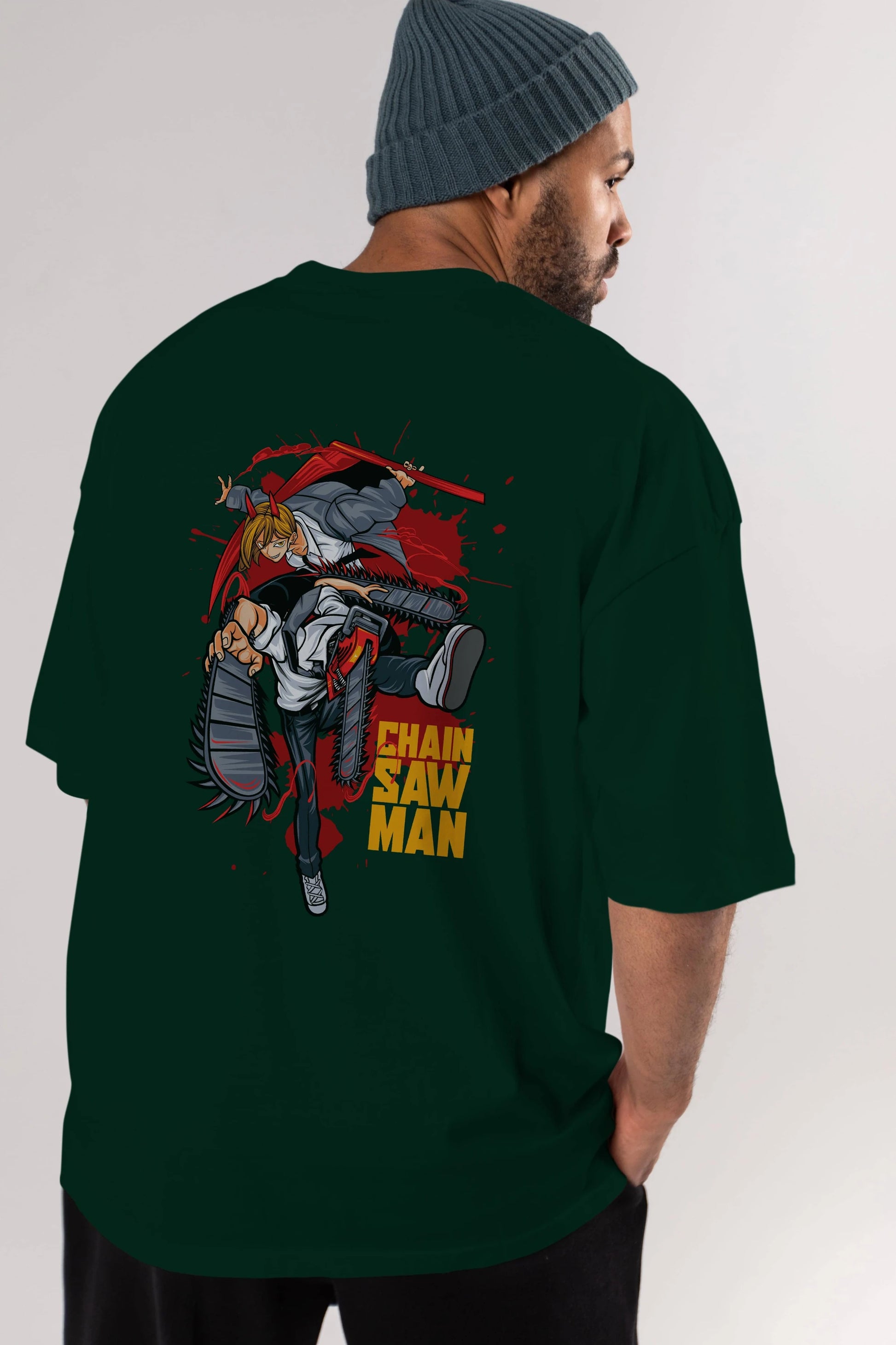 DENJI and POWER Anime Arka Baskılı Oversize t-shirt Erkek Kadın Unisex