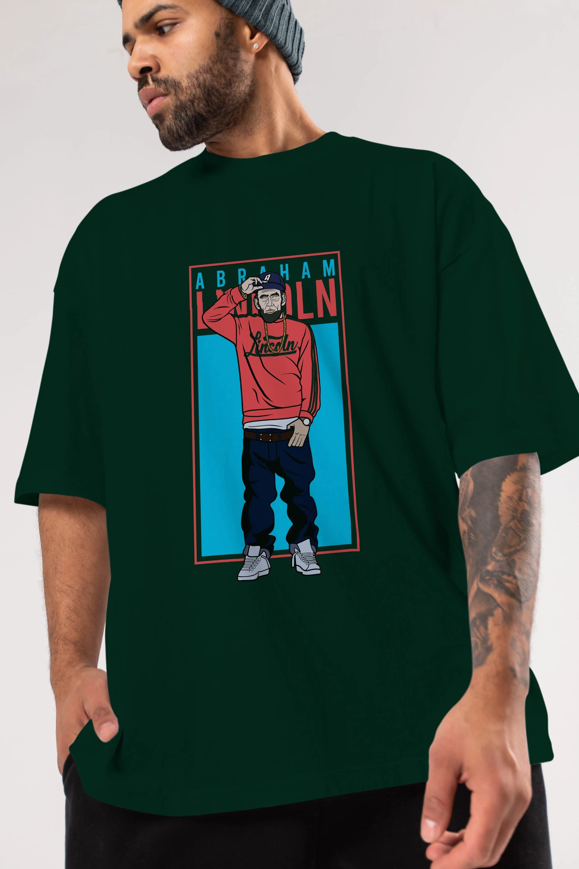 Abraham Lincoln Ön Baskılı Oversize t-shirt Erkek Kadın Unisex %100 Pamuk tişort