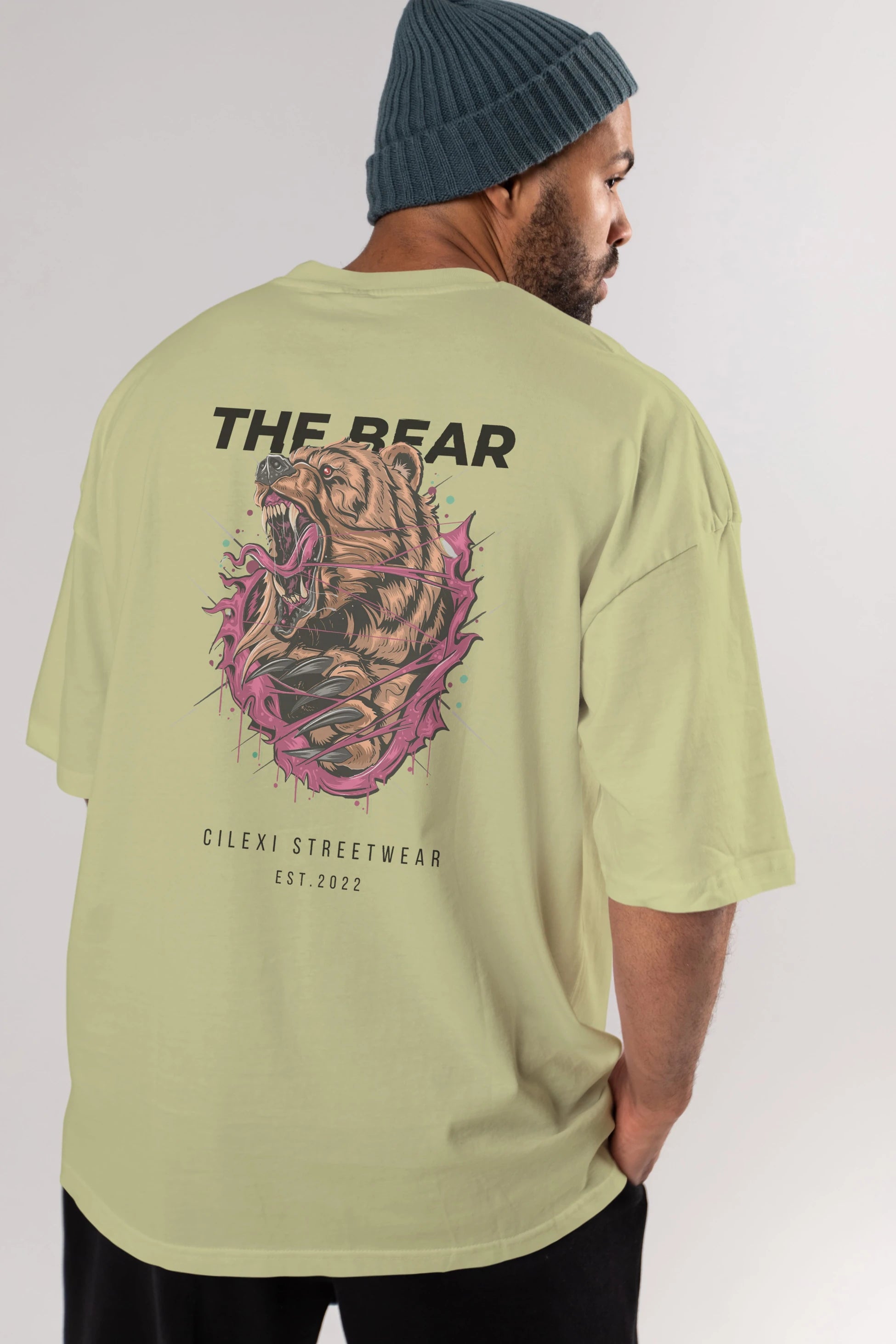 The Bear Arka Baskılı Oversize t-shirt Erkek Kadın Unisex %100 Pamuk