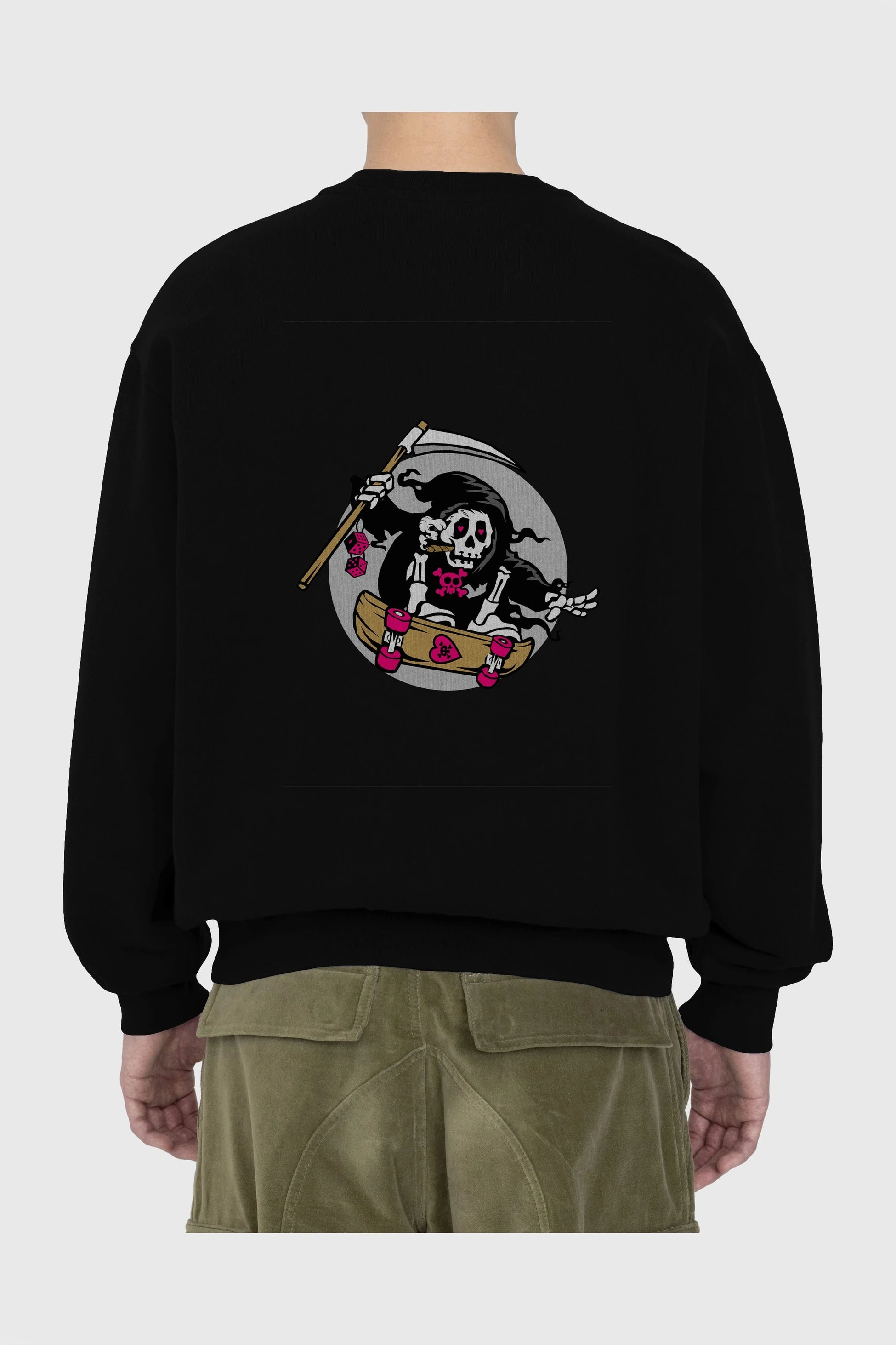 Grim Skater Arka Baskılı Oversize Sweatshirt Erkek Kadın Unisex