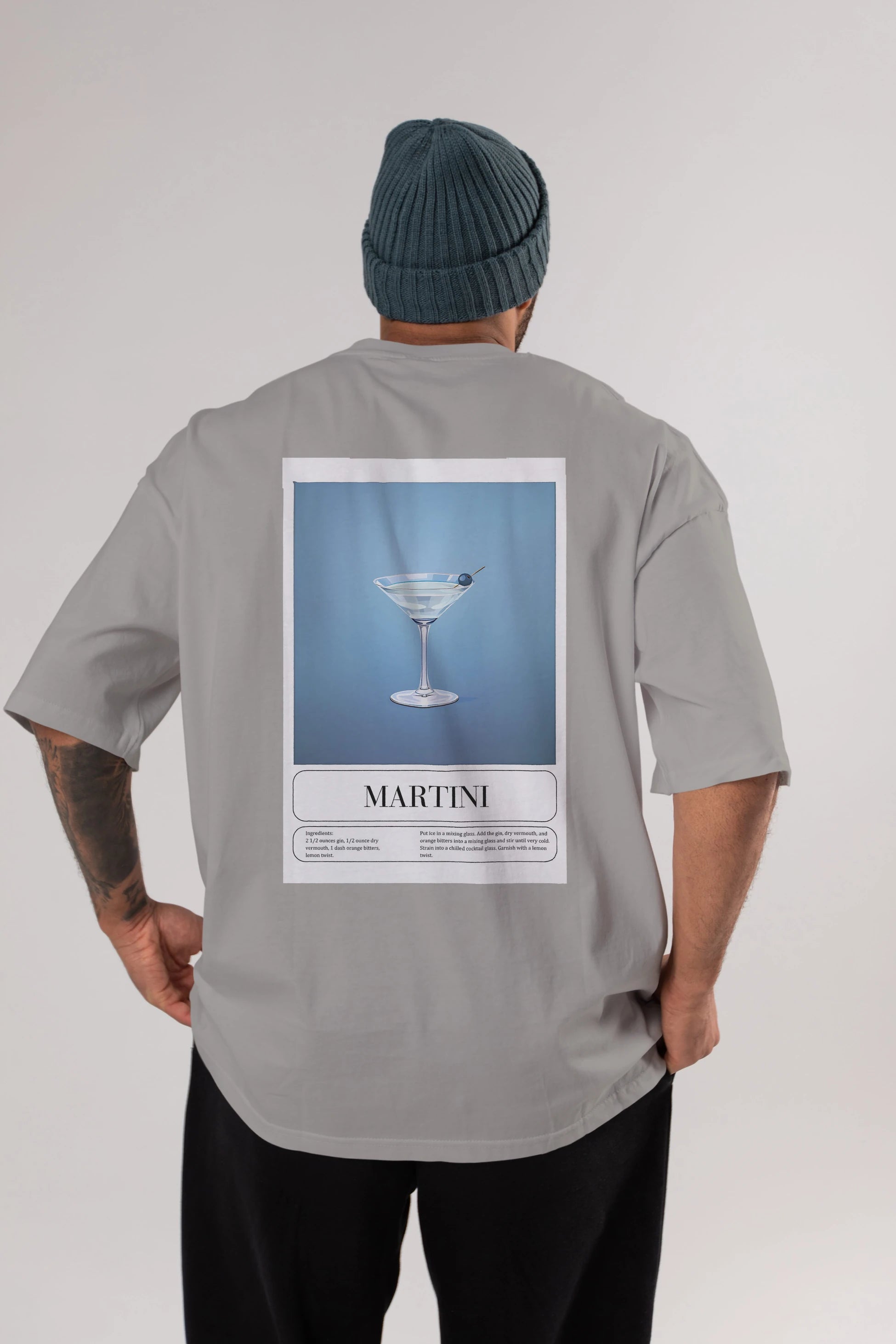 Martini Arka Baskılı Oversize t-shirt Erkek Kadın Unisex %100 Pamuk Bisiklet Yaka tişort