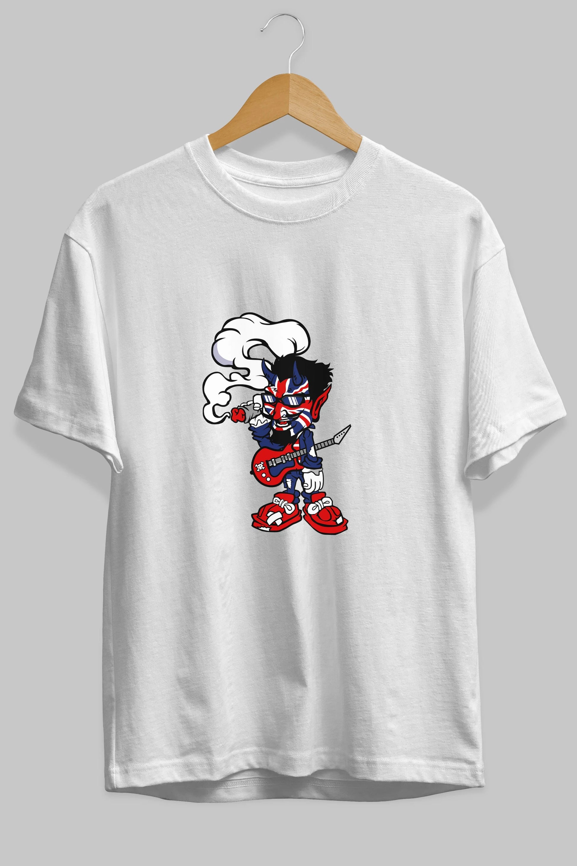 Uk Devil Rockstar Ön Baskılı Oversize t-shirt Erkek Kadın Unisex %100 Pamuk tişort