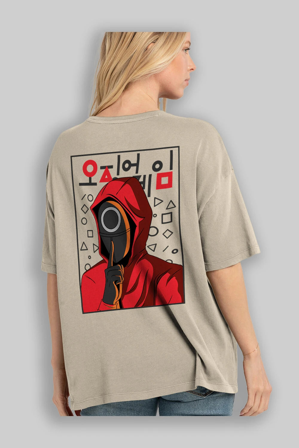 Squid Game (5) Arka Baskılı Oversize t-shirt Erkek Kadın Unisex %100 Pamuk Bisiklet Yaka tişort