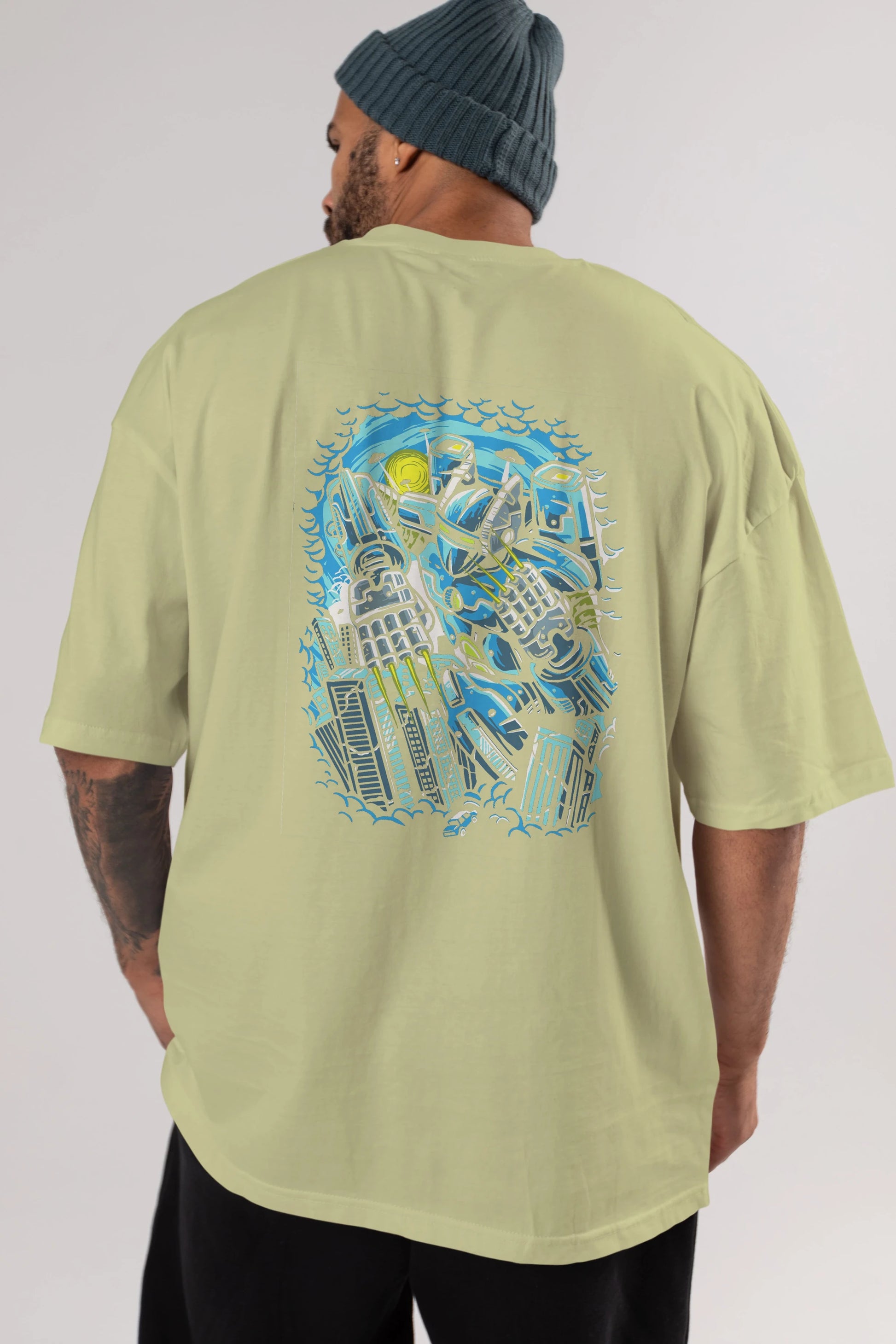 Destroy The City Arka Baskılı Oversize t-shirt Erkek Kadın Unisex %100 Pamuk