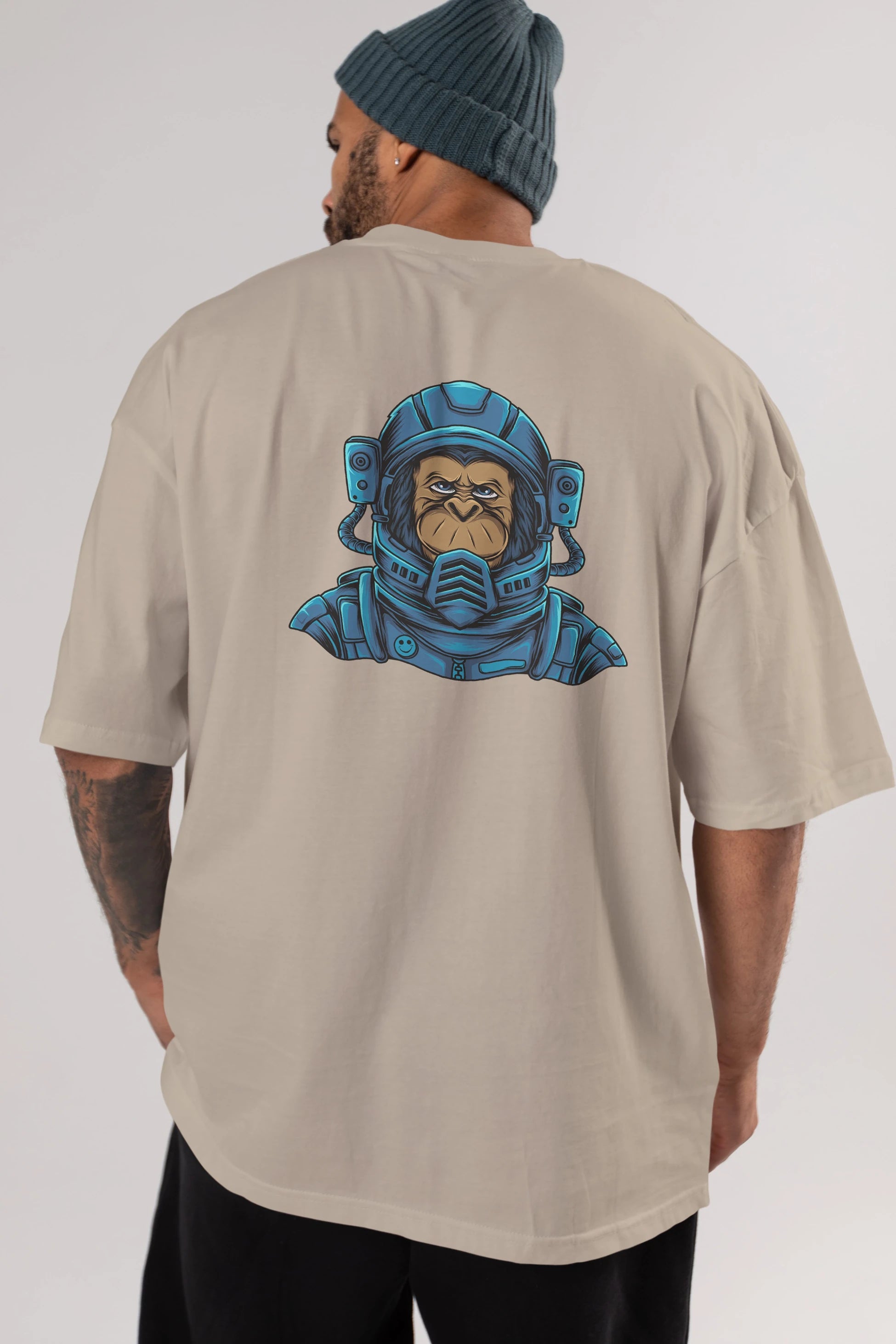 Astromonkey Arka Baskılı Oversize t-shirt Erkek Kadın Unisex