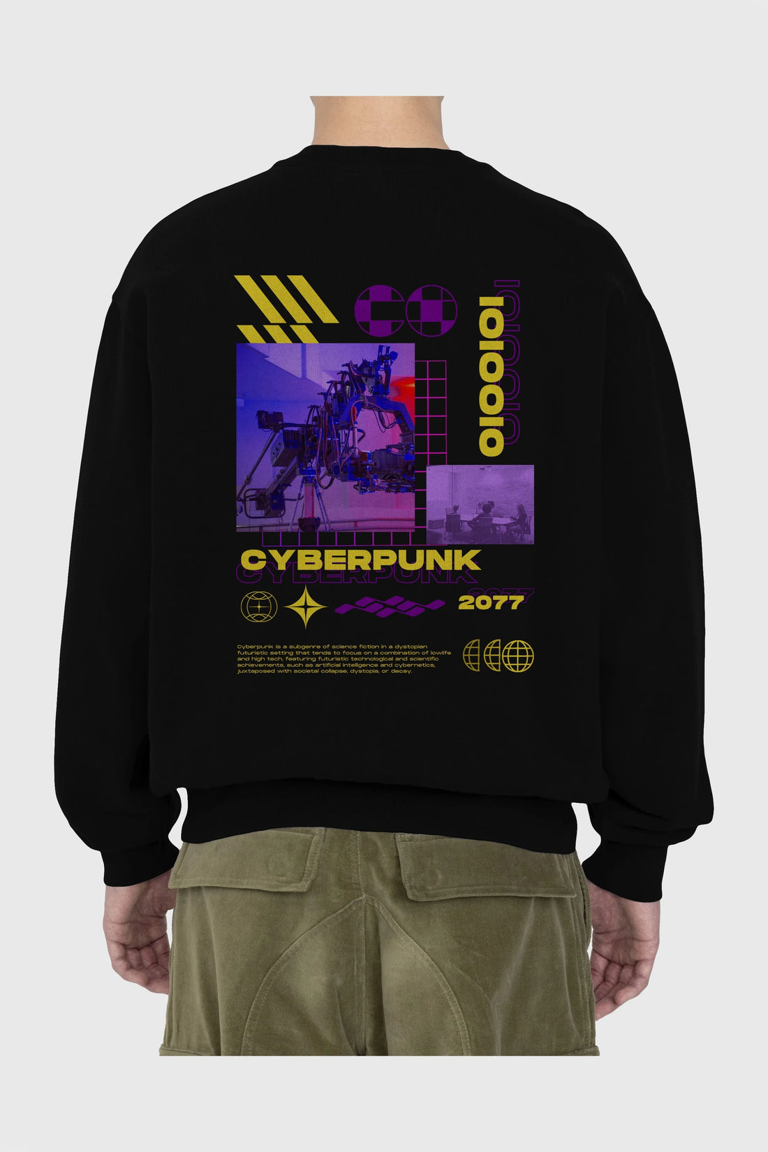 Cyberpunk Yazılı Arka Baskılı Oversize Sweatshirt Erkek Kadın Unisex