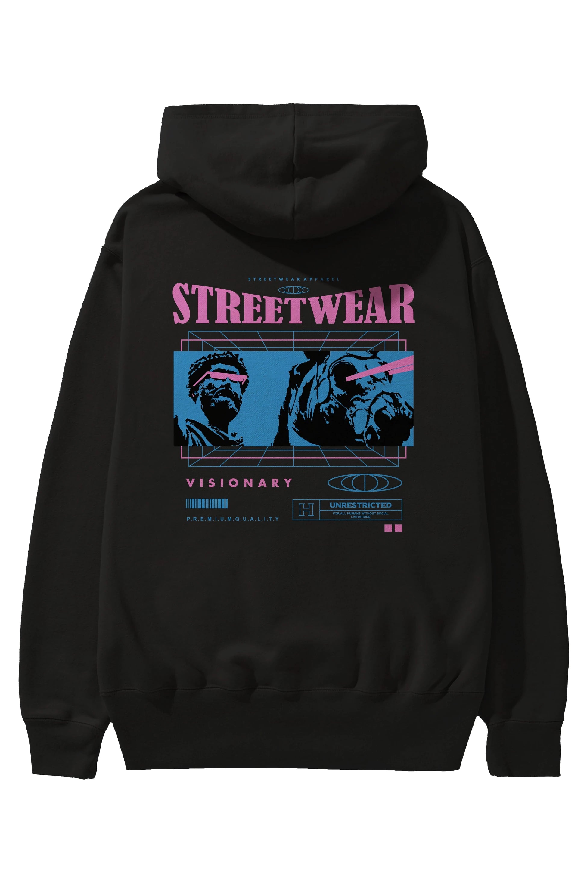 Streetwear Visionary Arka Baskılı Hoodie Oversize Kapüşonlu Sweatshirt Erkek Kadın Unisex