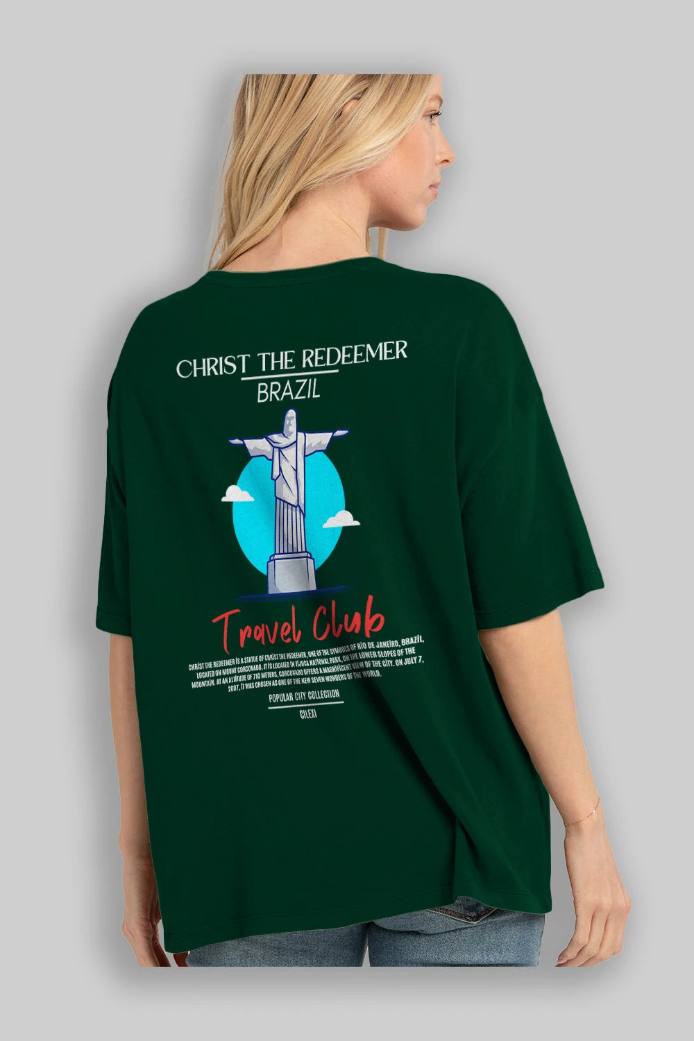 Christ The Redeemer Brazil Arka Baskılı Oversize t-shirt Erkek Kadın Pamuk Bisiklet Yaka tişort
