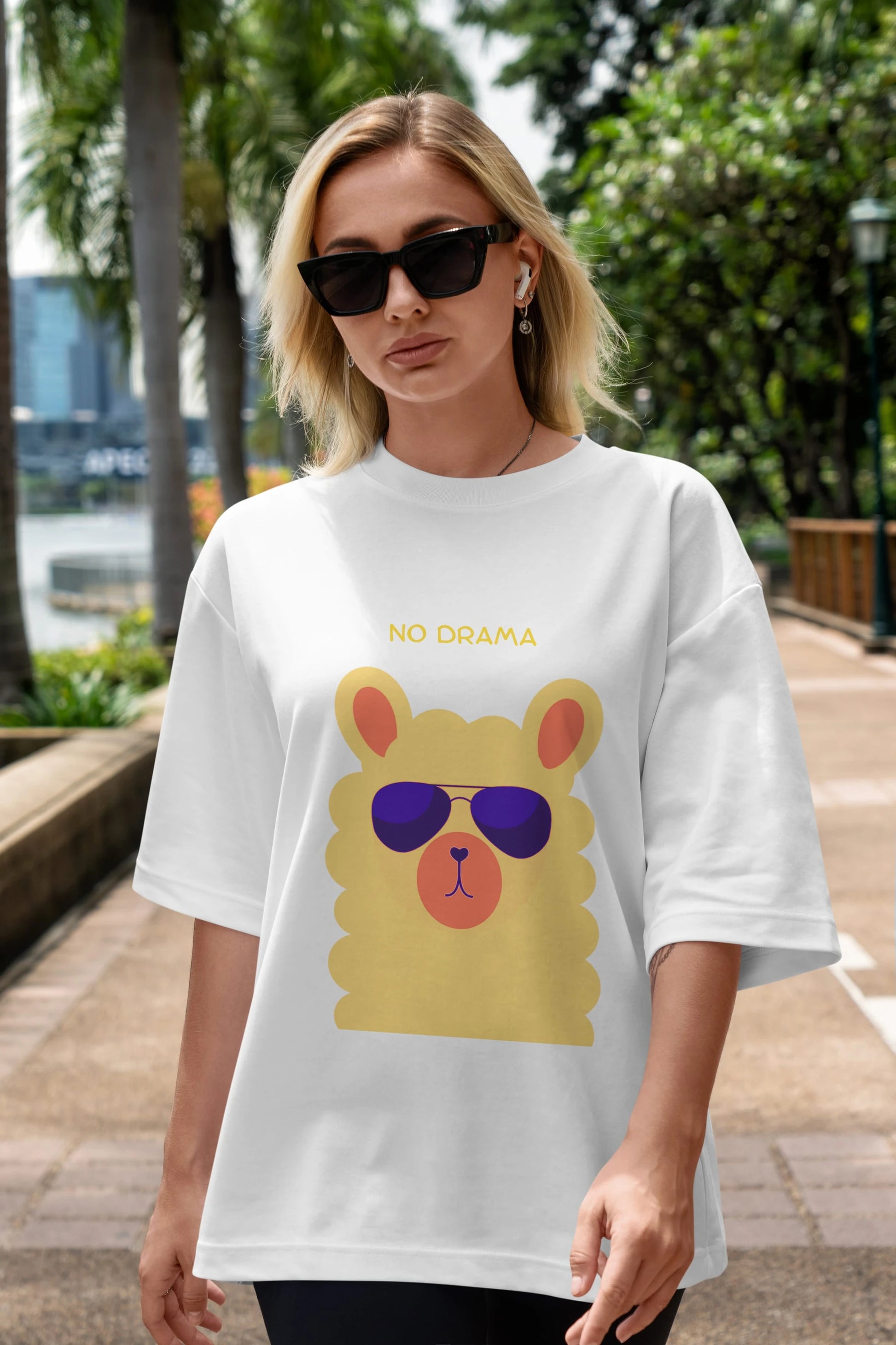 No Drama Yazılı Lama Ön Baskılı Oversize t-shirt Erkek Kadın Unisex