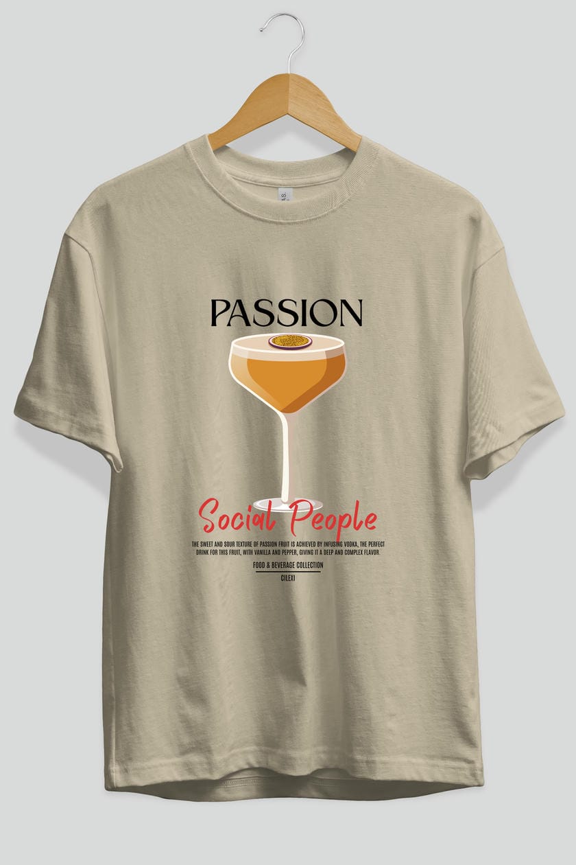 Passion Kokteyl Serisi ön Baskılı Oversize t-shirt Erkek Kadın %100 Pamuk Bisiklet Yaka tişort