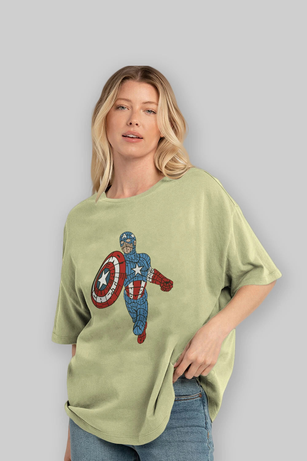 Star and Stripes Hero Ön Baskılı Oversize t-shirt %100 pamuk Erkek Kadın Unisex