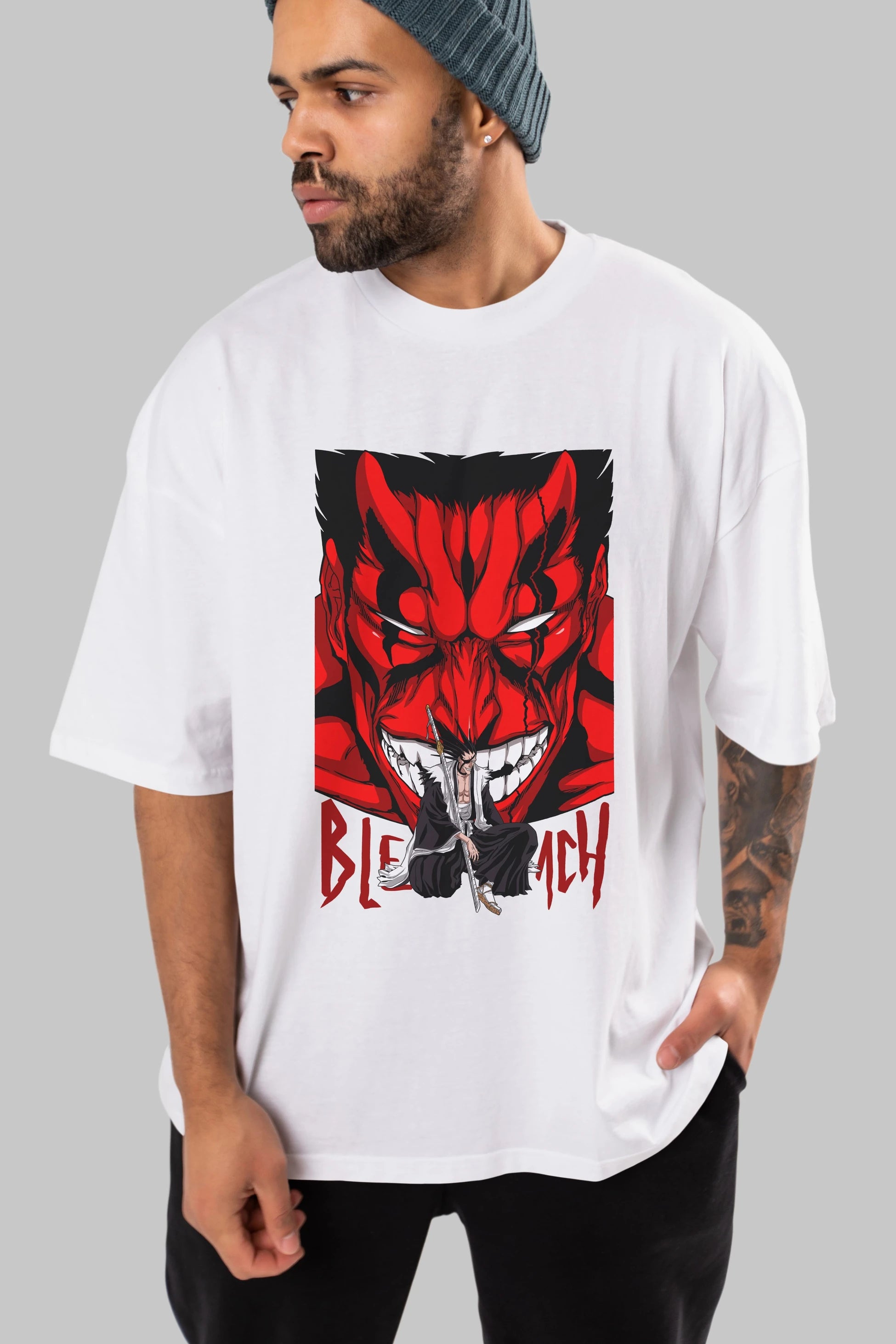 KENPACHI ZARAKI BLEACH Anime Ön Baskılı Oversize t-shirt %100 pamuk Erkek Kadın Unisex
