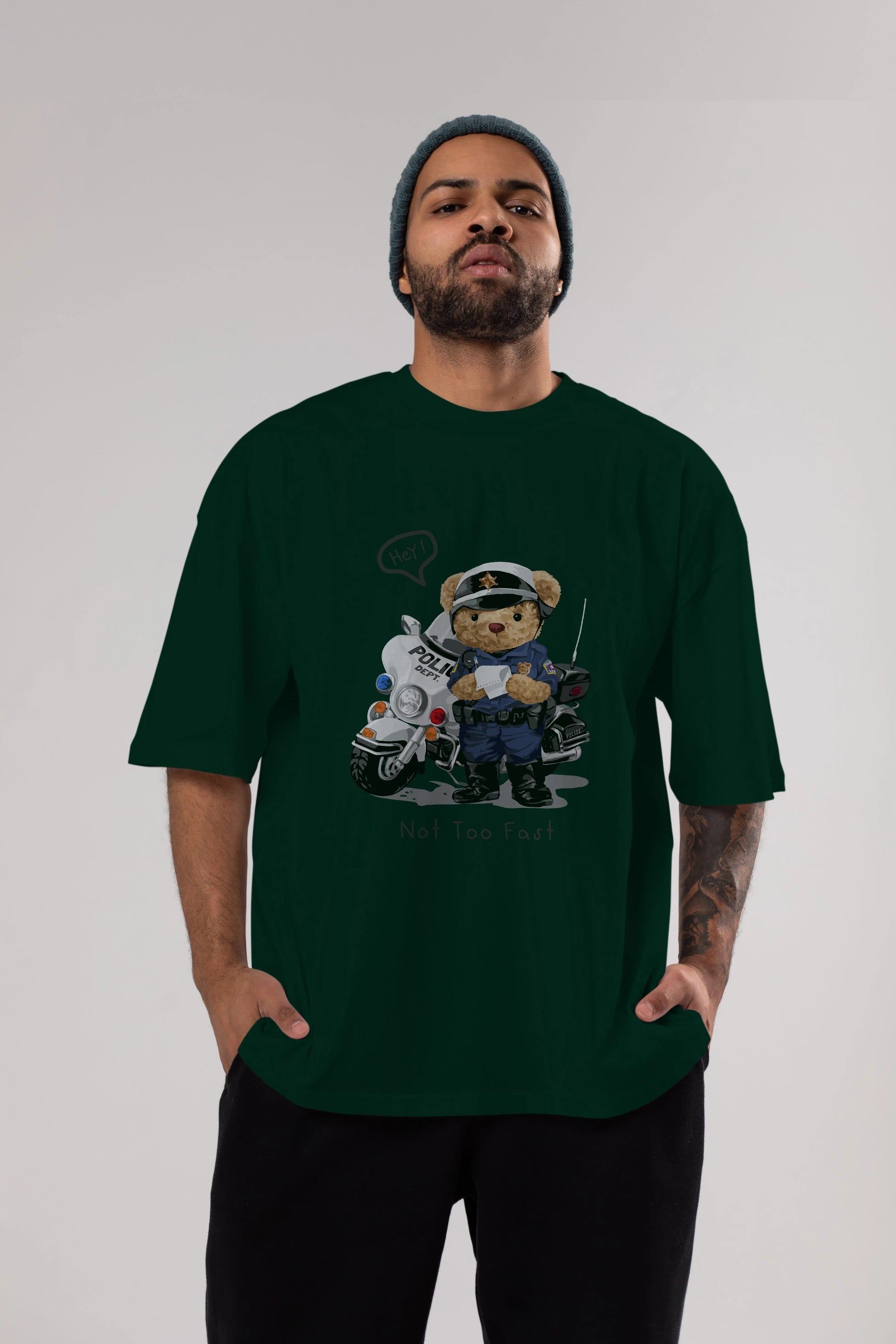 Teddy Bear Not Too Fast Ön Baskılı Oversize t-shirt Erkek Kadın Unisex %100 Pamuk