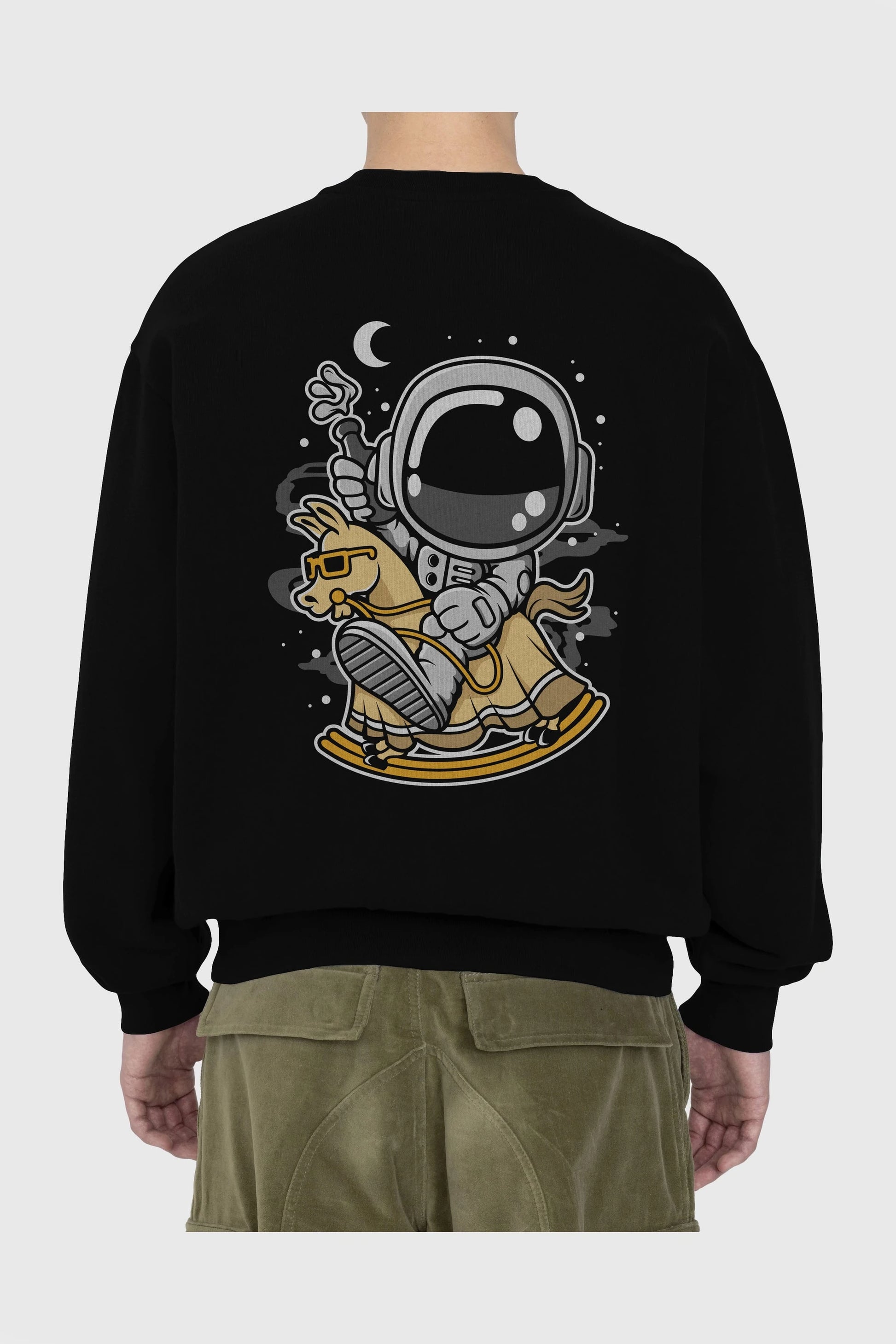 Astronaut RidingToy Horse Arka Baskılı Oversize Sweatshirt Erkek Kadın Unisex