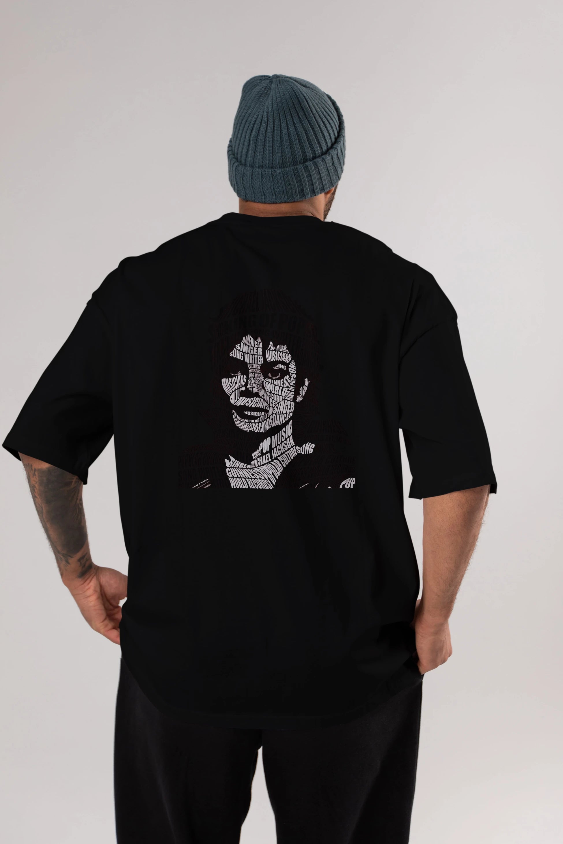 Michael Jackson Calligram Arka Baskılı Oversize t-shirt %100 pamuk Erkek Kadın Unisex