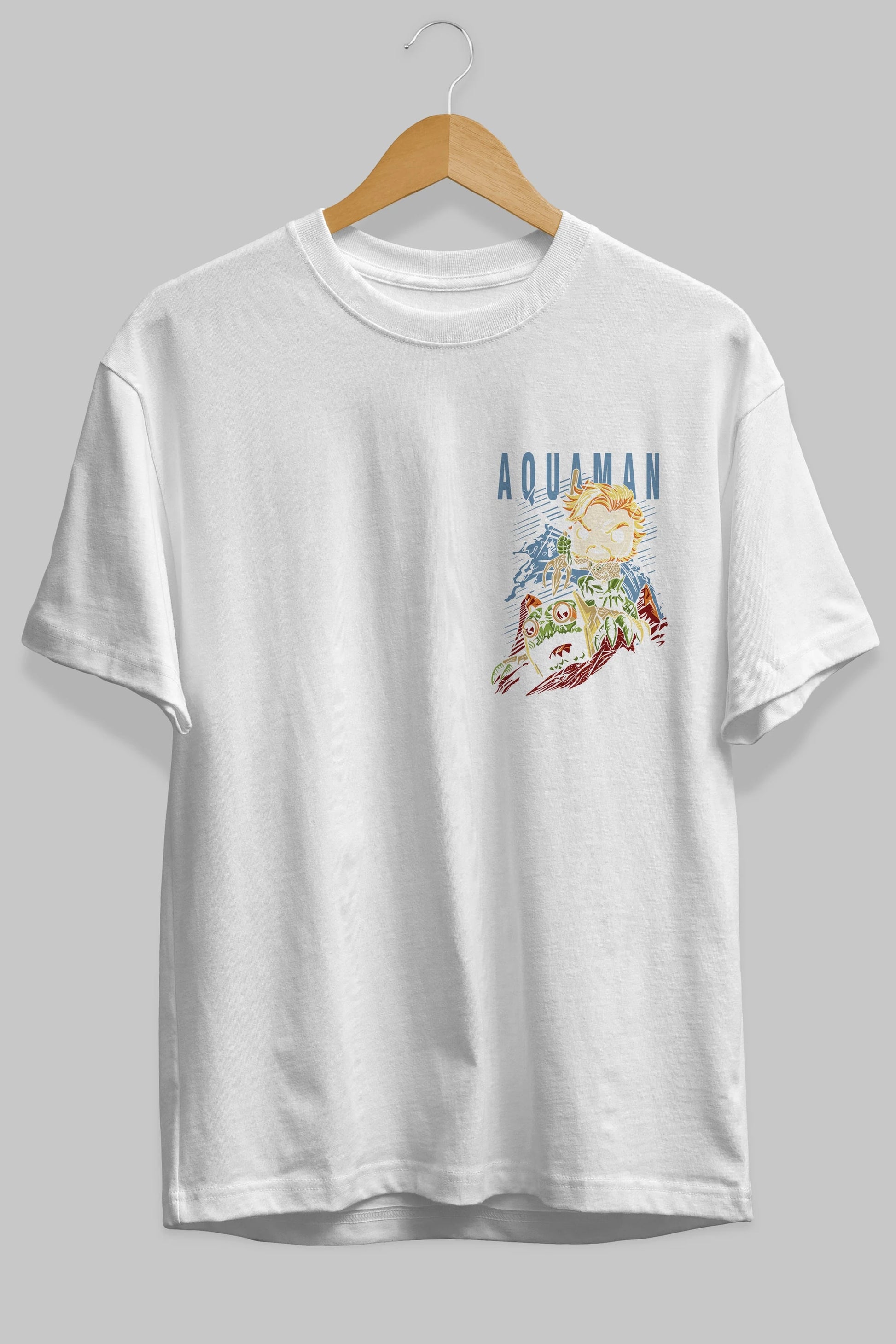 Aquaman Ön Sol Baskılı Oversize t-shirt Erkek Kadın Unisex %100 Pamuk Bisiklet Yaka tişort