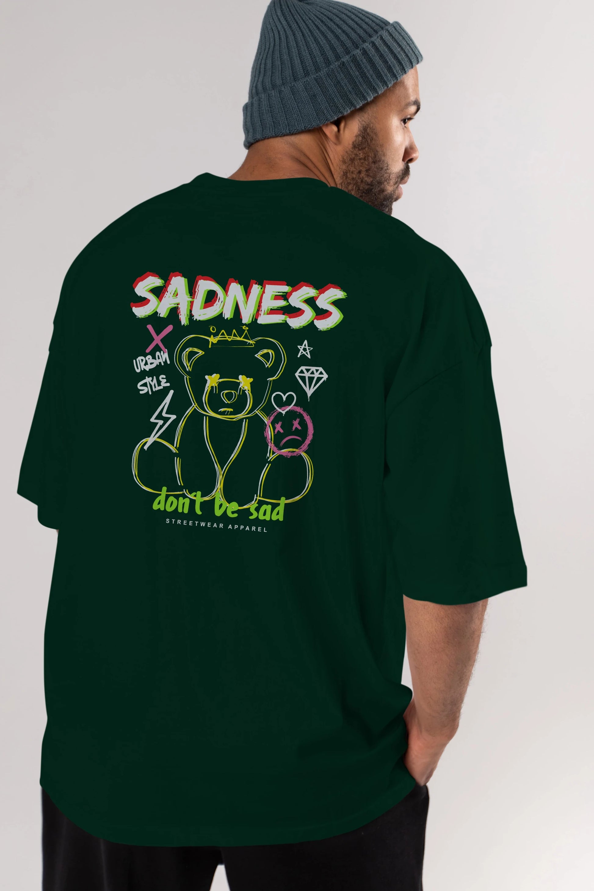Teddy Bear Sadness Arka Baskılı Oversize t-shirt Erkek Kadın Unisex