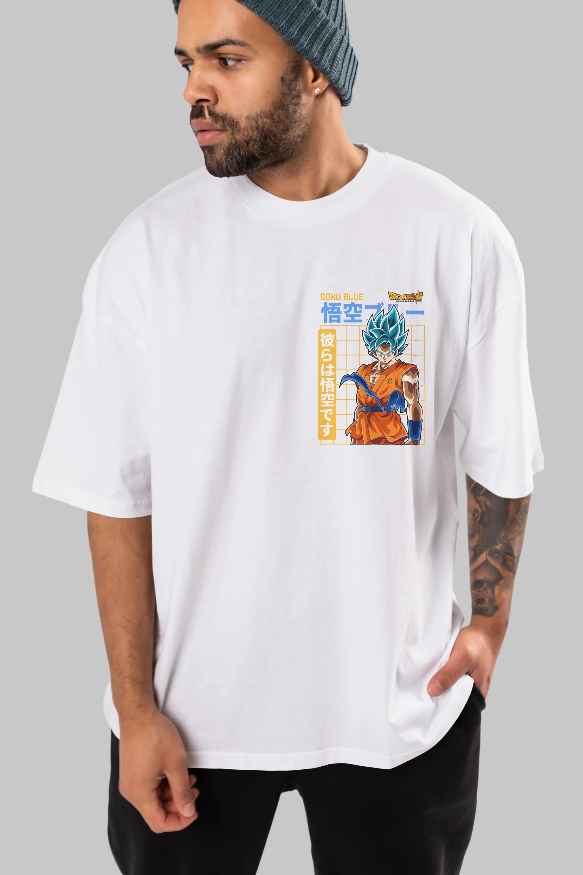 GOKU 1 Ön Sol Baskılı Oversize t-shirt Erkek Kadın Unisex %100 Pamuk Bisiklet Yaka tişort