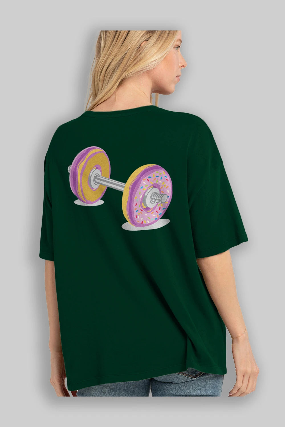 Donut Barbell Arka Baskılı Oversize t-shirt %100 pamuk Erkek Kadın Unisex