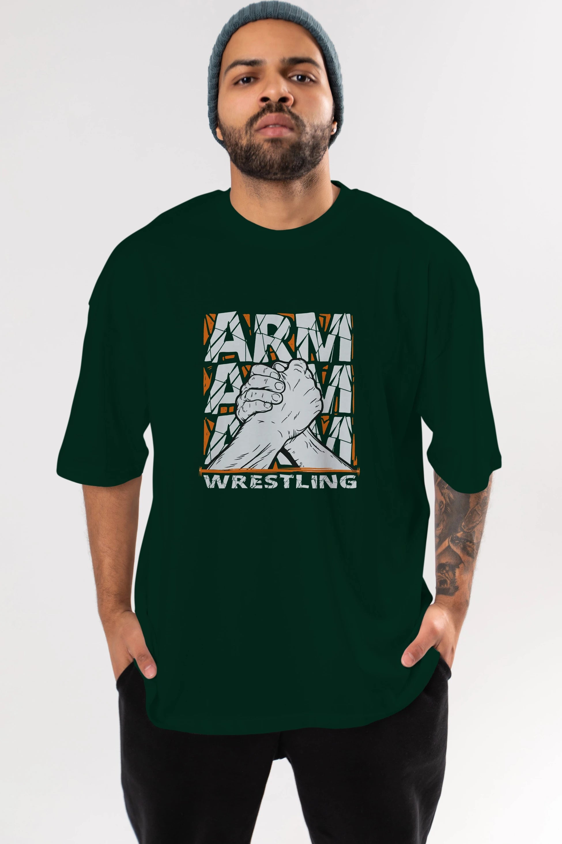 Arm Wrestling Ön Baskılı Oversize t-shirt Erkek Kadın Unisex