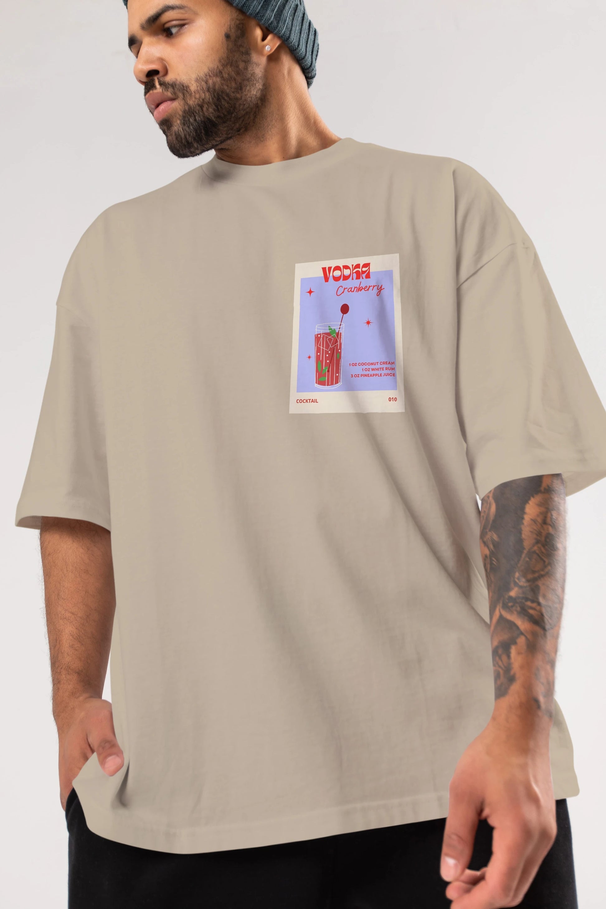Vodka Cranberry Ön Sol Baskılı Oversize t-shirt Erkek Kadın Unisex %100 Pamuk Bisiklet Yaka tişort