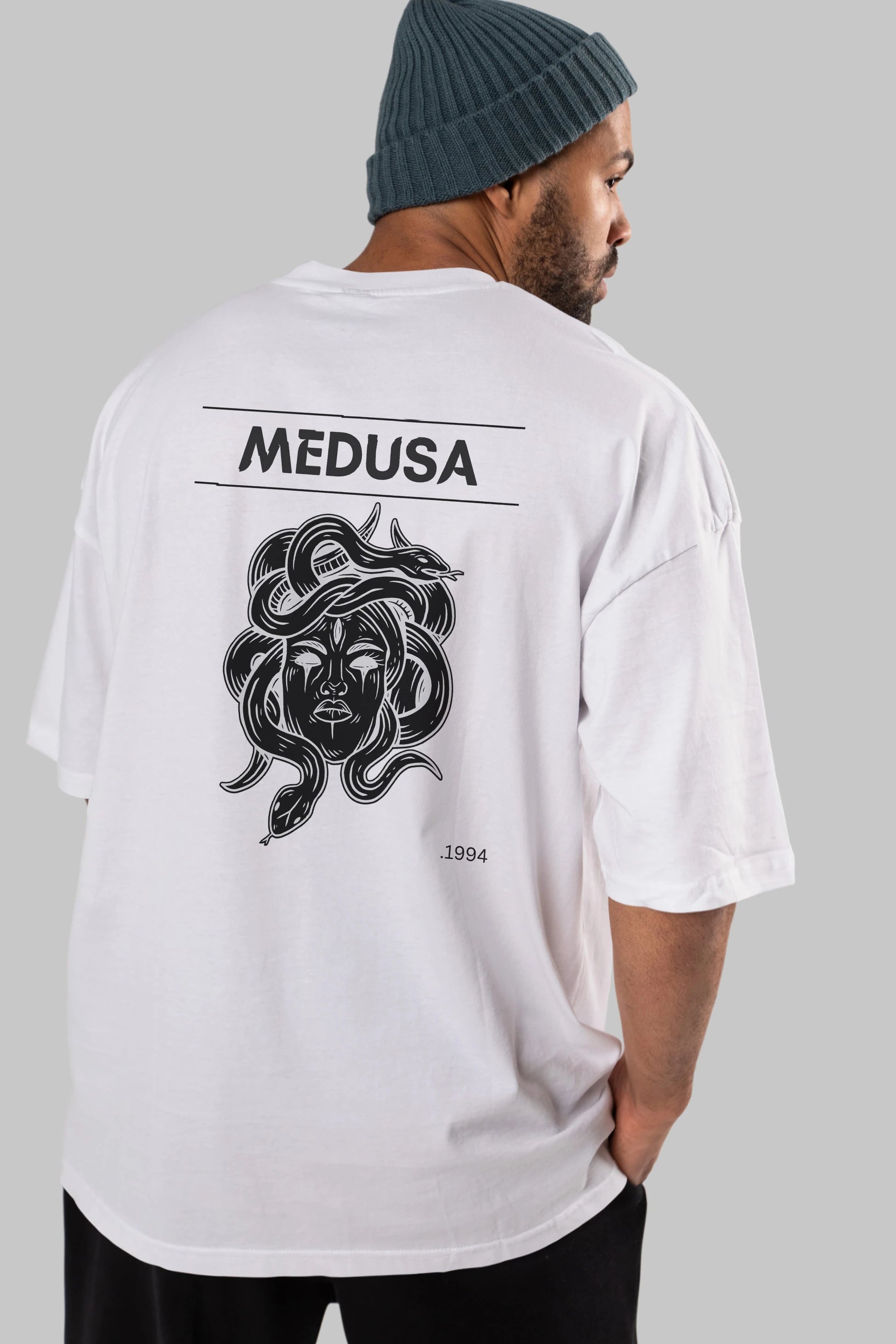 Medusa Arka Baskılı Oversize t-shirt Erkek Kadın Unisex