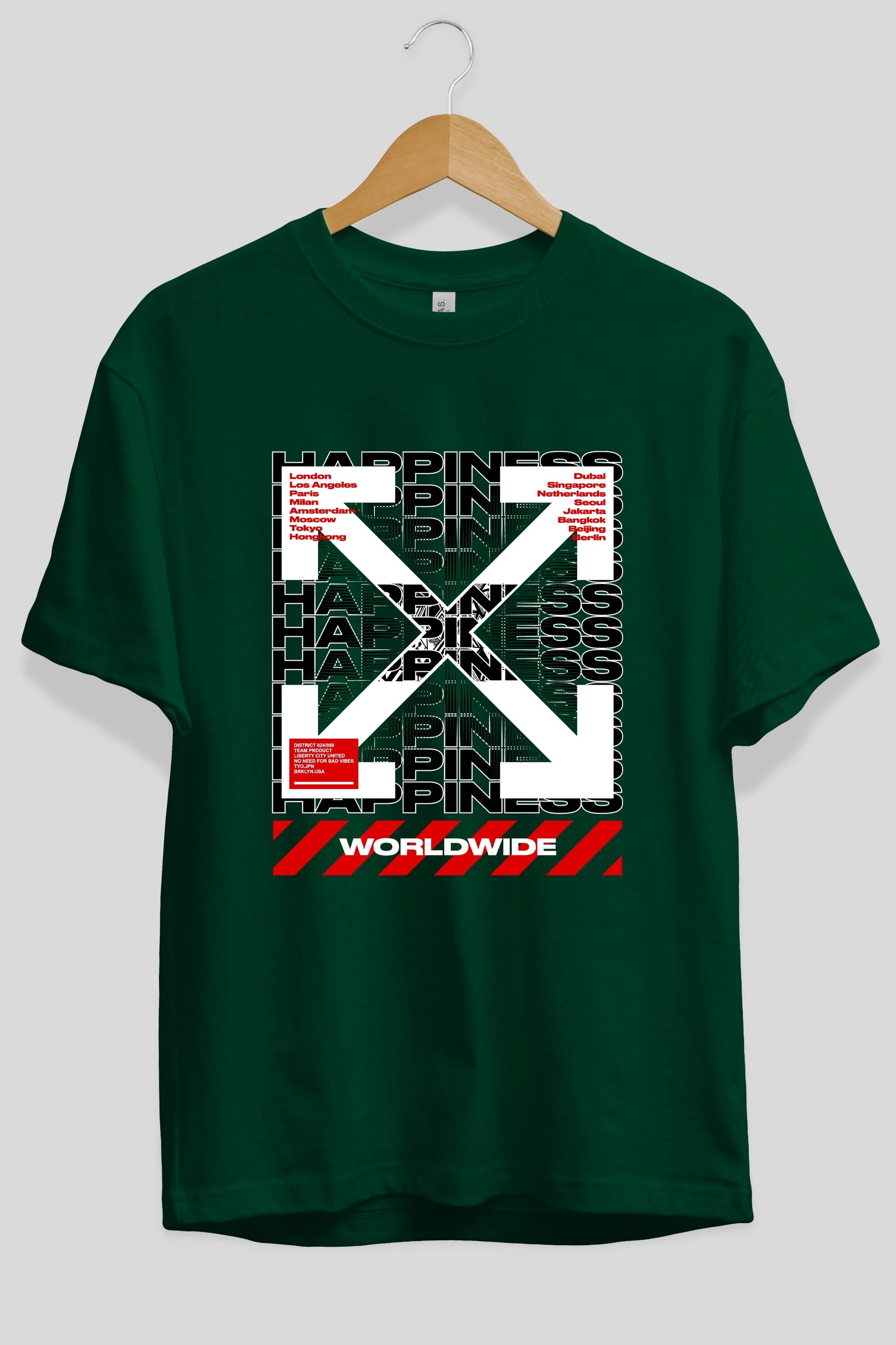 Happiness Worldwide Ön Baskılı Oversize t-shirt Erkek Kadın Unisex