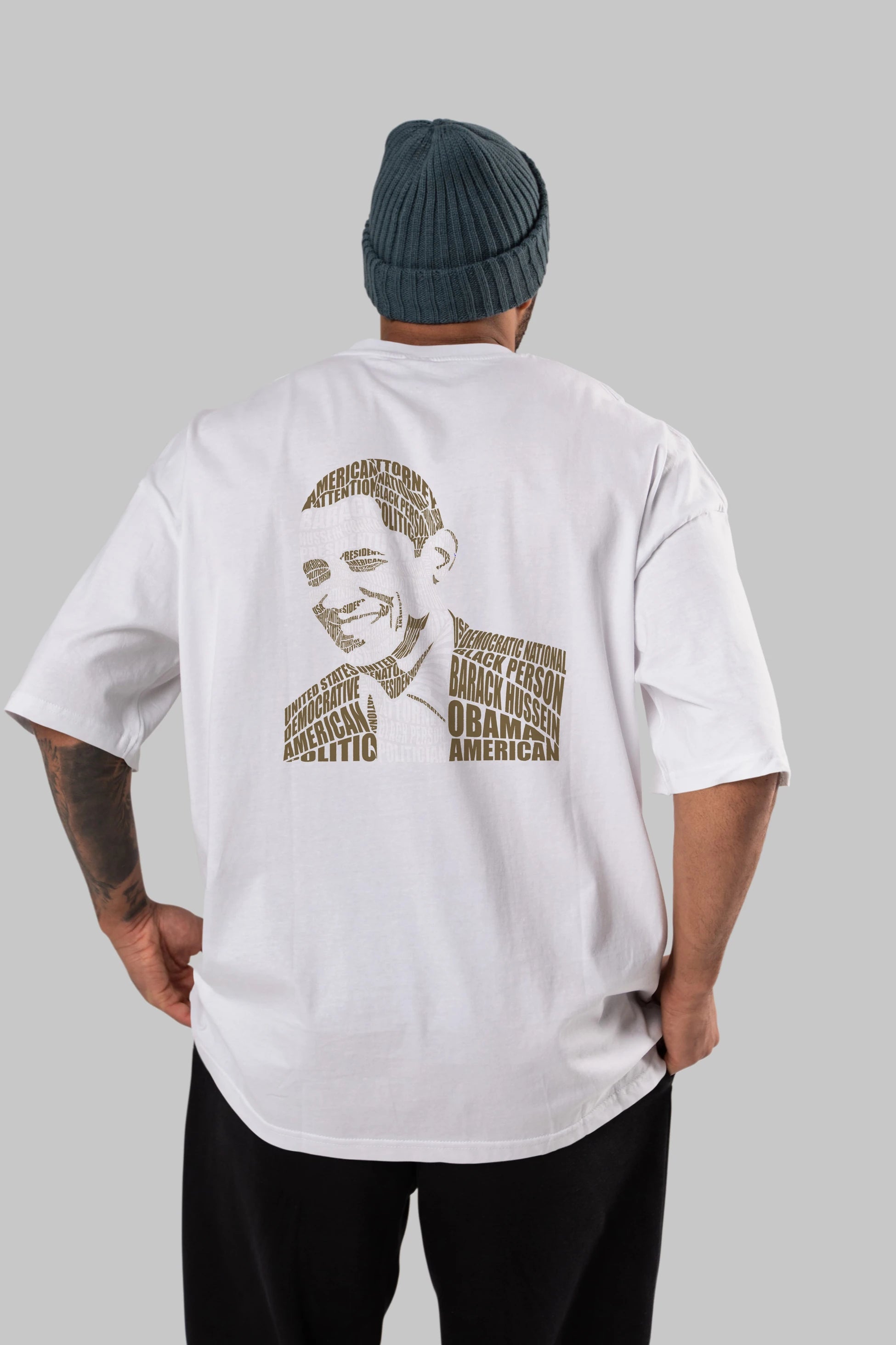 Obama Calligram Arka Baskılı Oversize t-shirt %100 pamuk Erkek Kadın Unisex