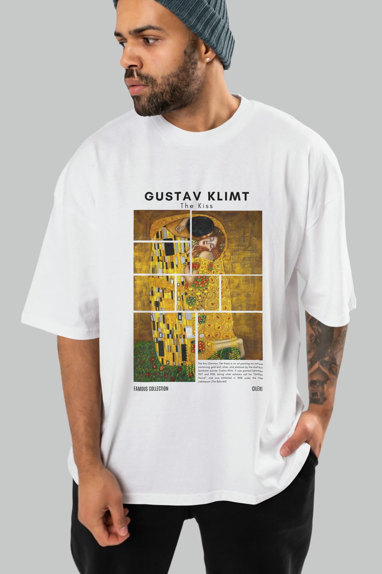 Gustav Klimt The Kiss ön Baskılı Oversize t-shirt Erkek Kadın Bisiklet Yaka Pamuk tişort