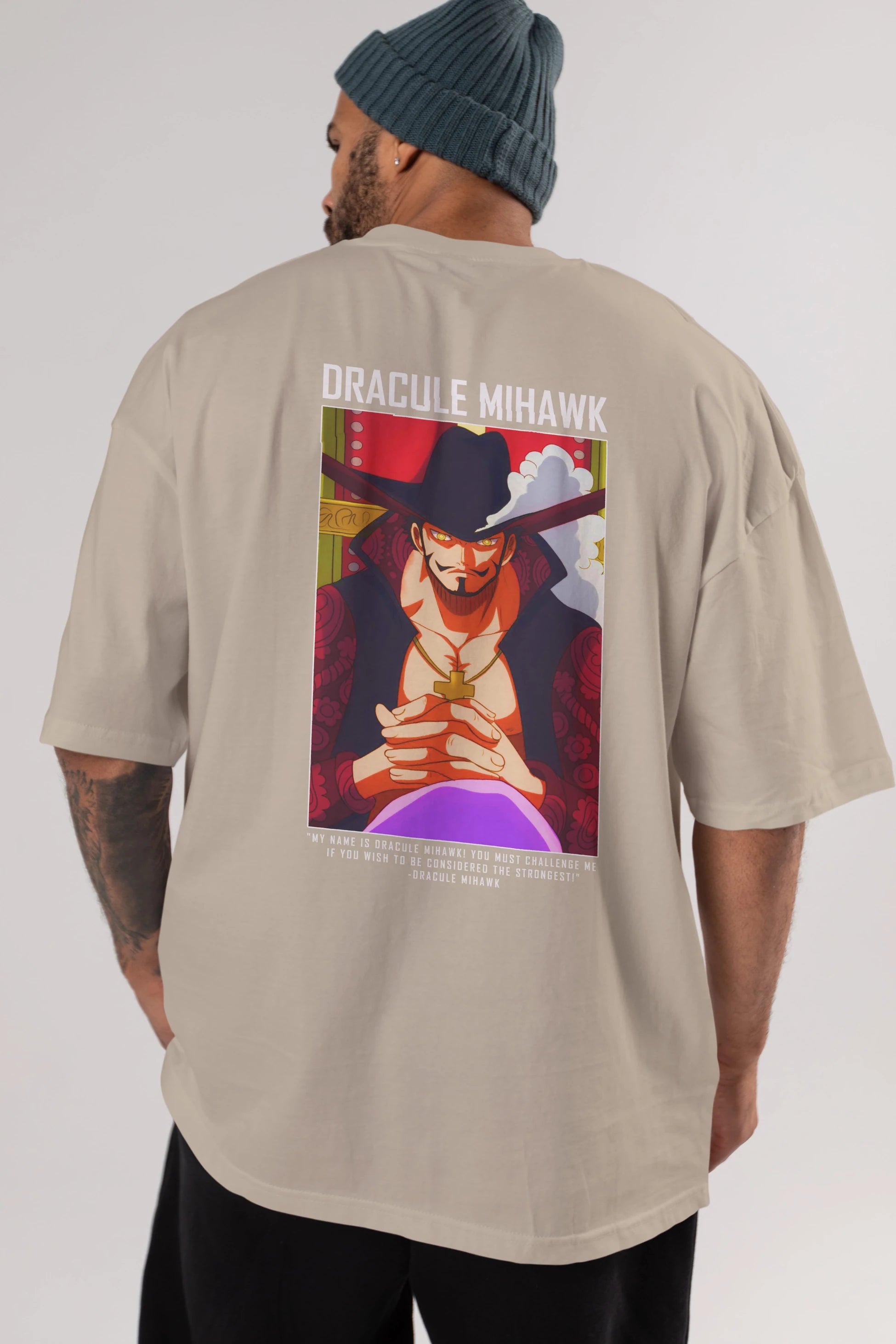 Dracule Mihawk Anime Arka Baskılı Oversize t-shirt Erkek Kadın Unisex %100 pamuk tişort