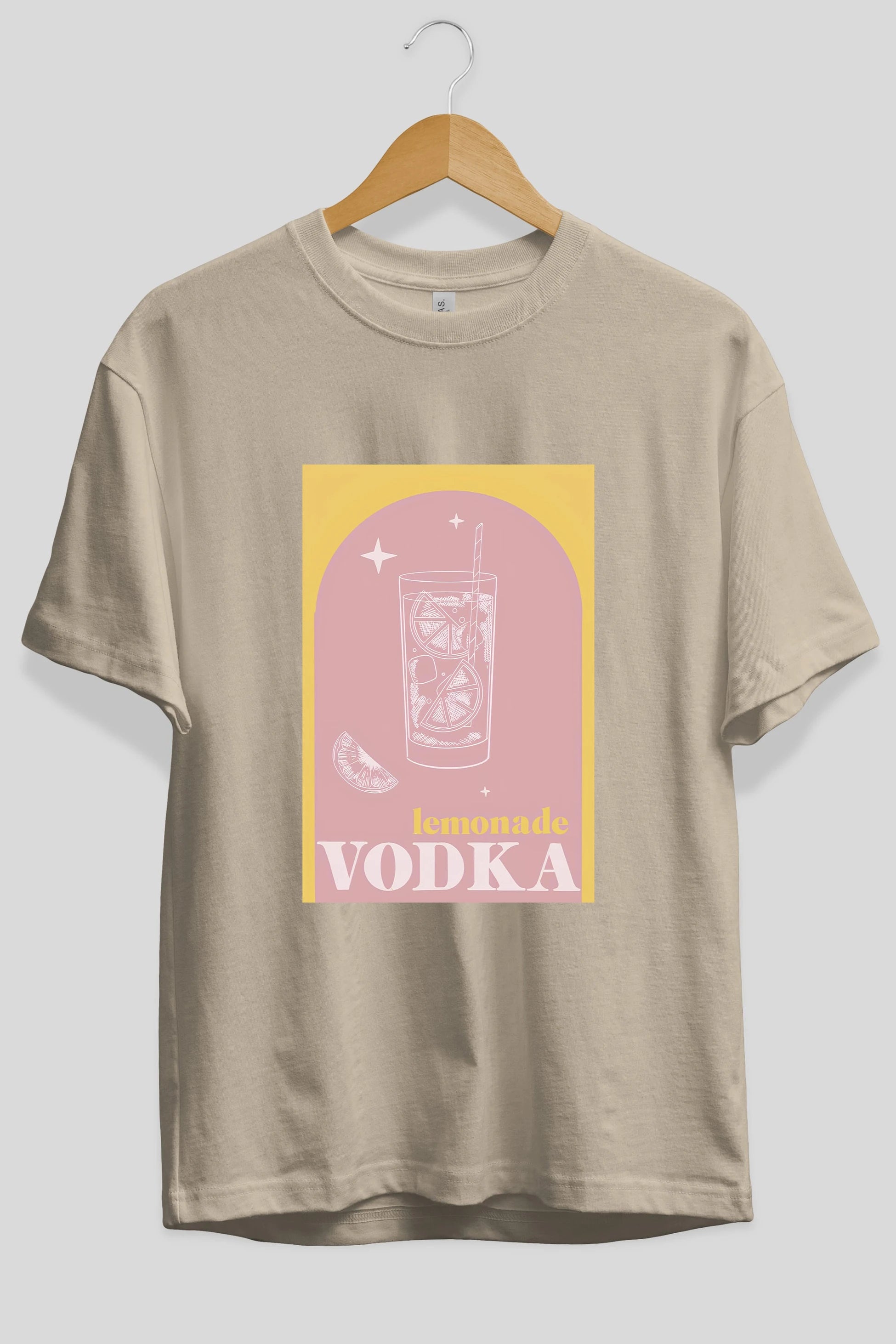 Vodka Limon Ön Baskılı Oversize t-shirt Erkek Kadın Unisex %100 Pamuk Bisiklet Yaka tişort