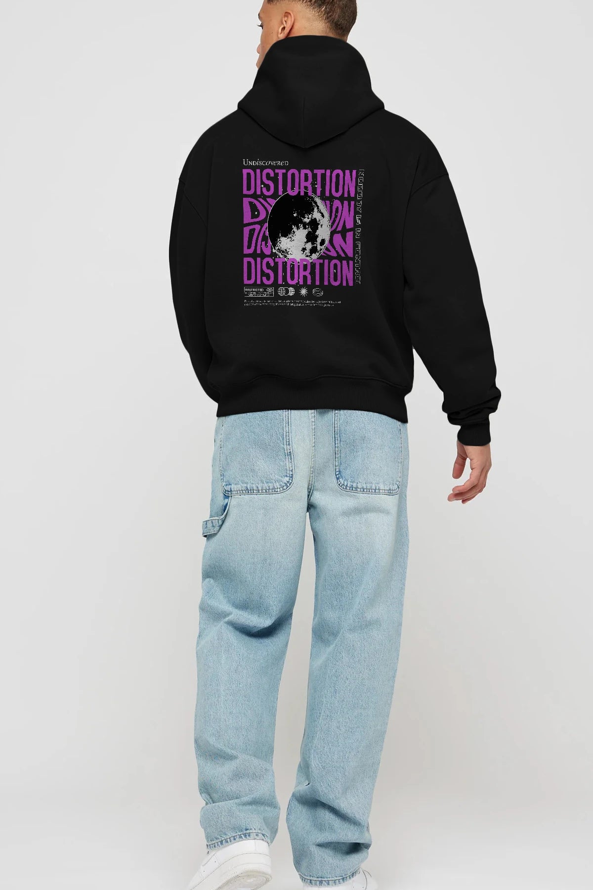 Distortion Arka Baskılı Hoodie Oversize Kapüşonlu Sweatshirt Erkek Kadın Unisex
