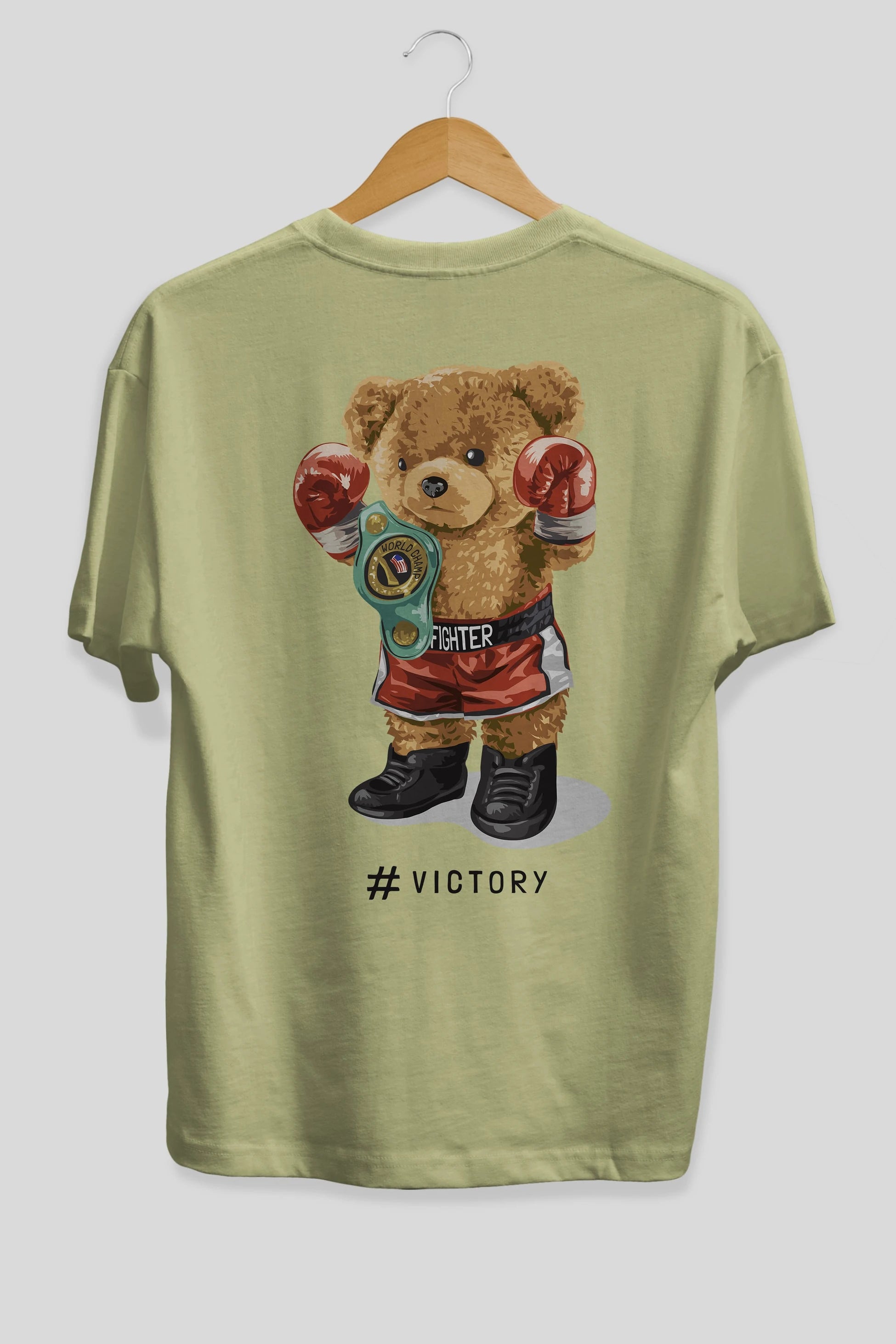 Teddy Bear Victory Arka Baskılı Oversize t-shirt Erkek Kadın Unisex %100 Pamuk