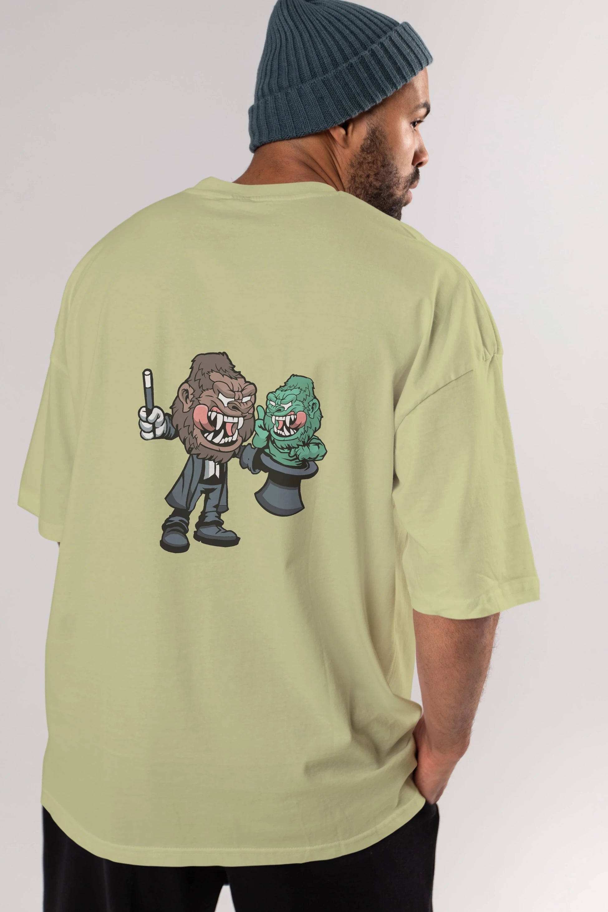 Gorilla Magician Arka Baskılı Oversize t-shirt Erkek Kadın Unisex %100 Pamuk tişort