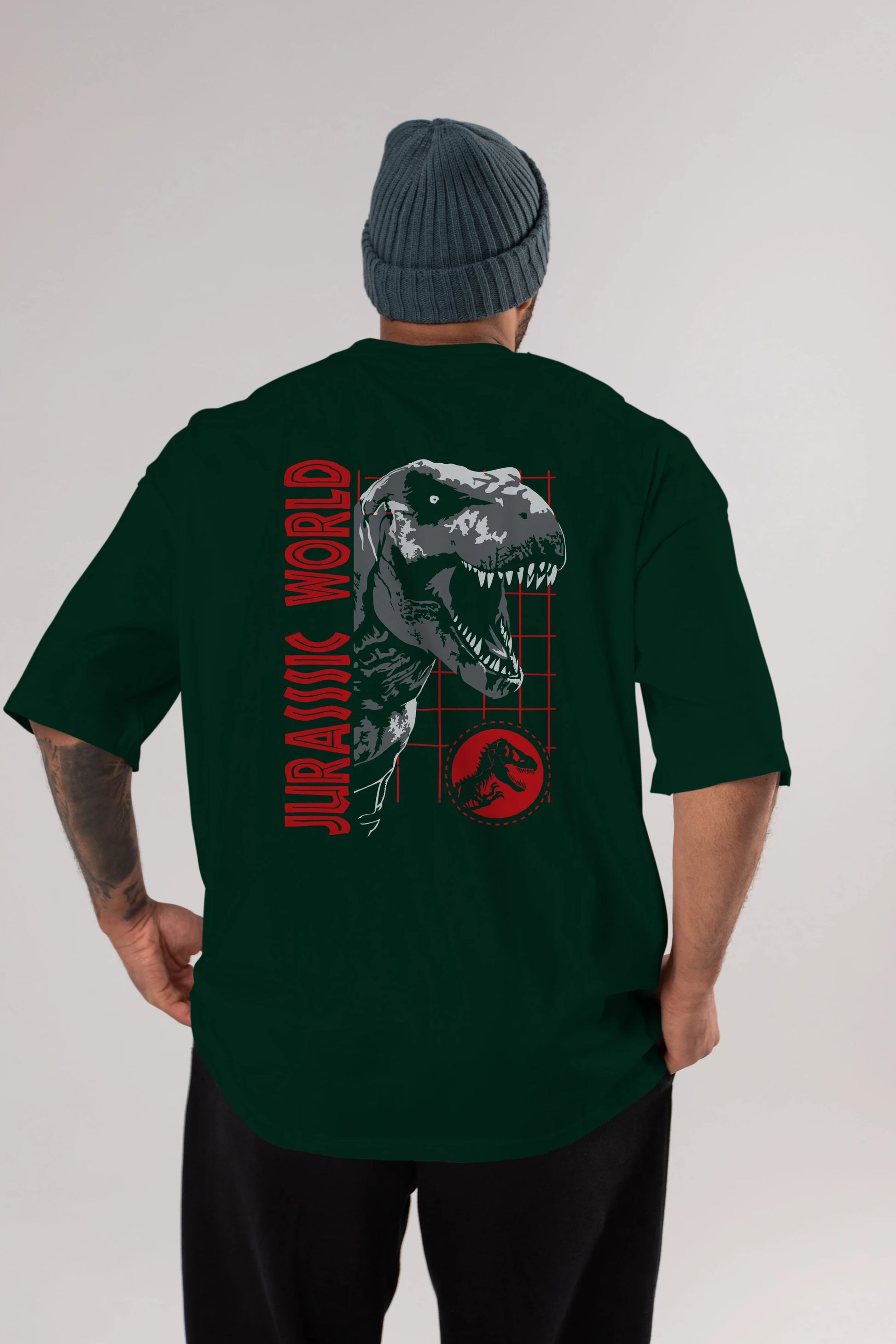 Jurassic Park (2) Arka Baskılı Oversize t-shirt Erkek Kadın Unisex %100 Pamuk Bisiklet Yaka tişort